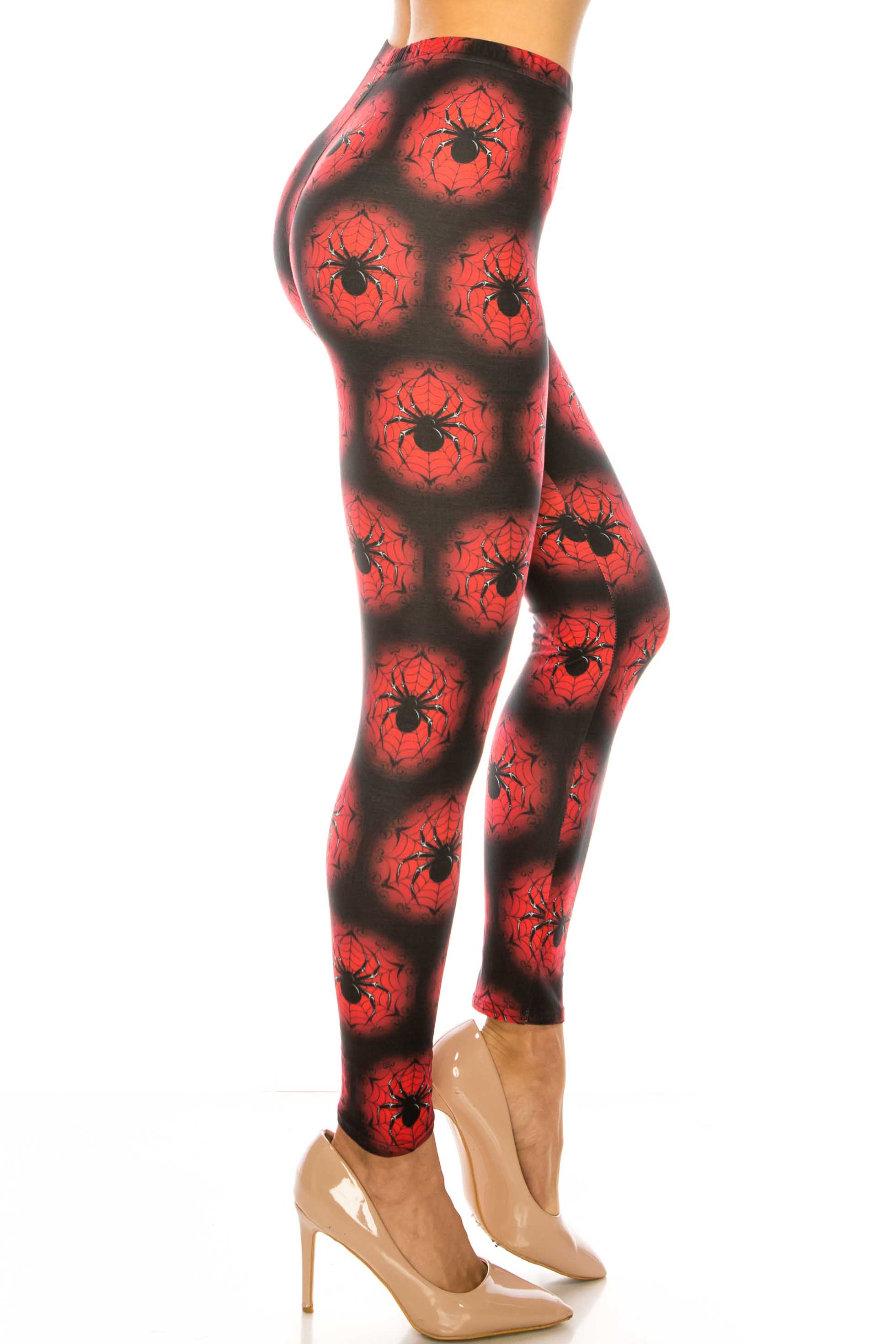Creamy Soft Black Widow Spider Web Extra Plus Size Leggings - 3X-5X - USA Fashion (Red,XPlus One Size)