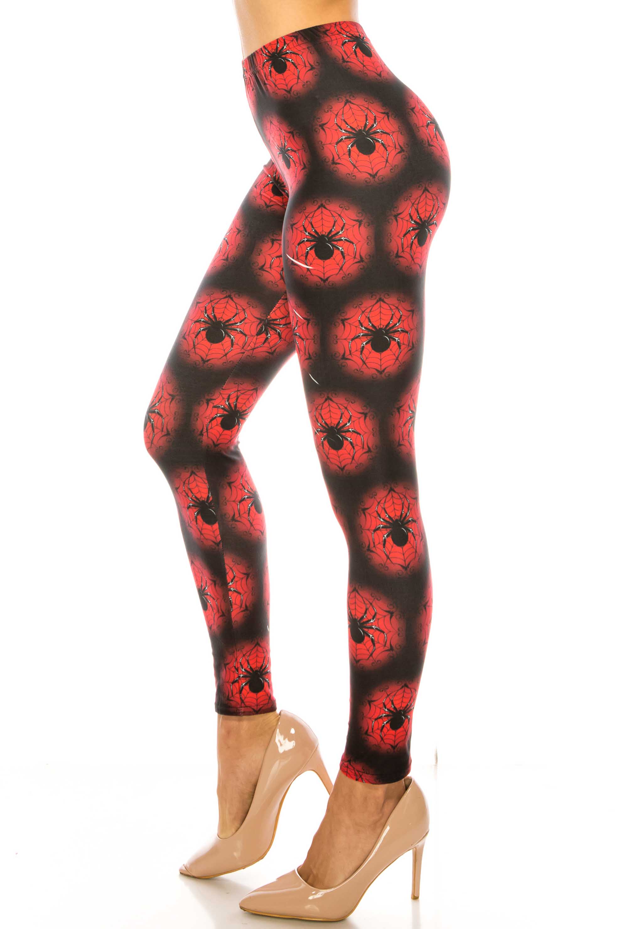 Creamy Soft Black Widow Spider Web Extra Plus Size Leggings - 3X-5X - USA Fashion (Red,XPlus One Size)