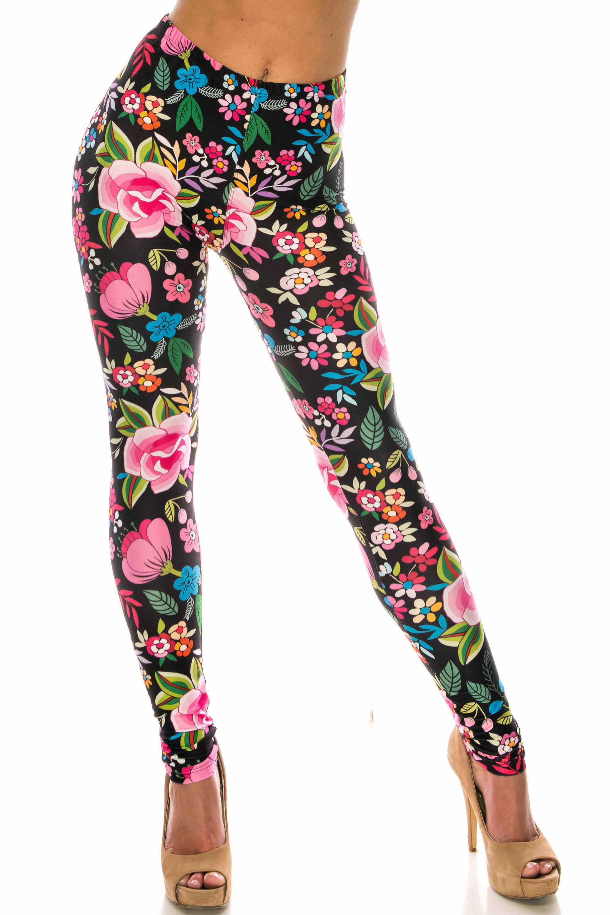 Creamy Soft Floral Oasis Extra Plus Size Leggings - 3X-5X - USA Fashion (XPlus One Size,Multi Color Bold)