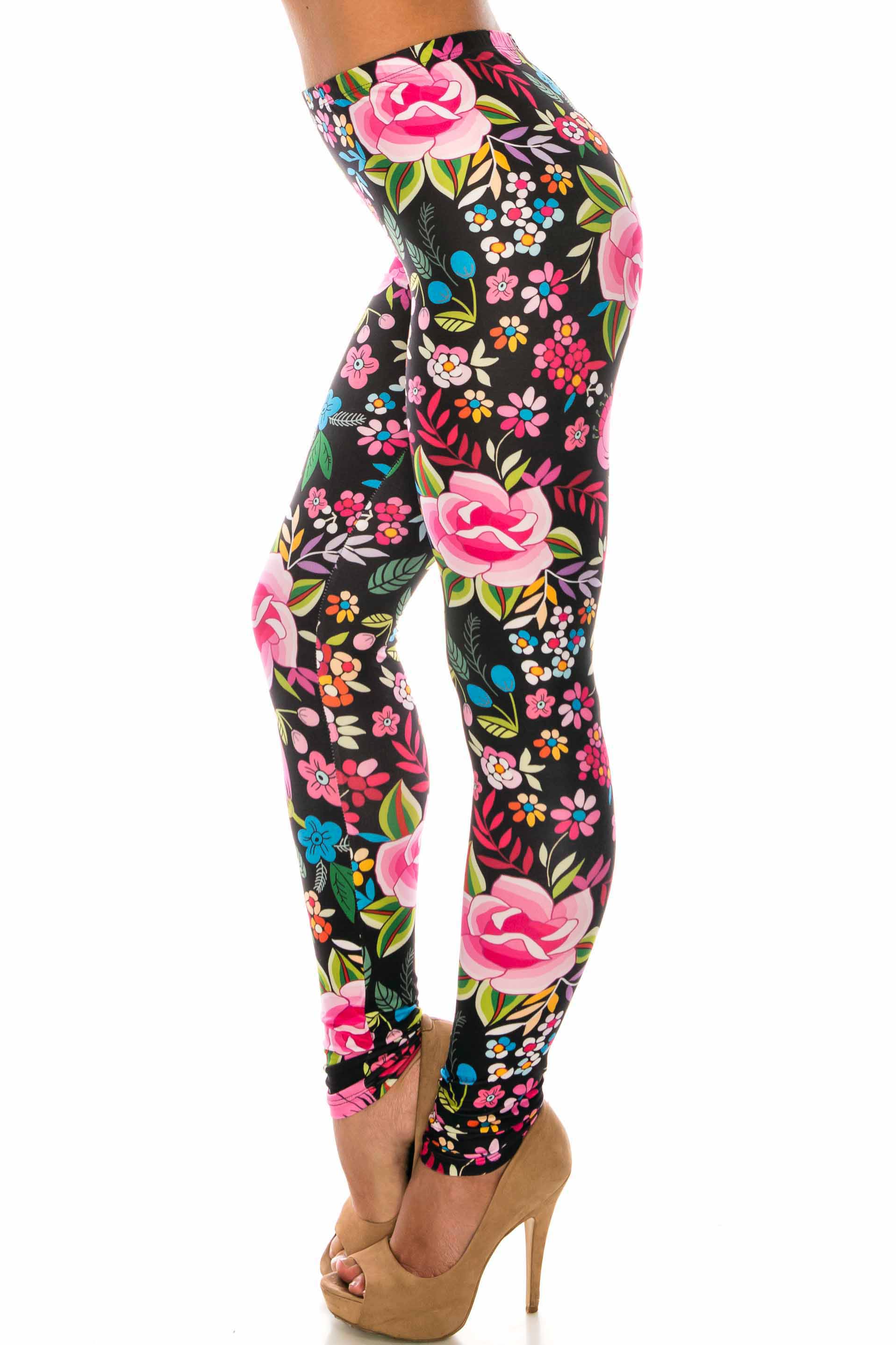 Creamy Soft Floral Oasis Extra Plus Size Leggings - 3X-5X - USA Fashion (XPlus One Size,Multi Color Bold)