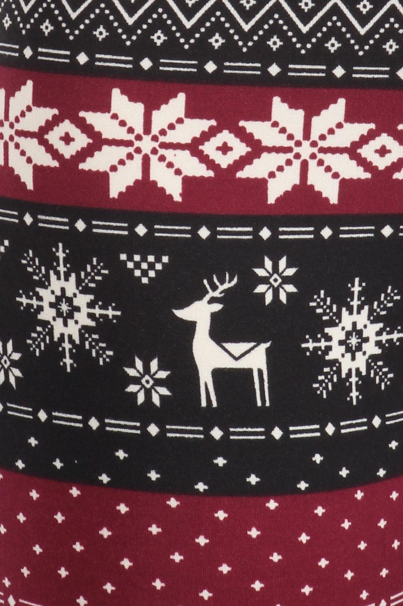 Soft Fleece Beautiful Burgundy Reindeer and Snowflake Leggings
