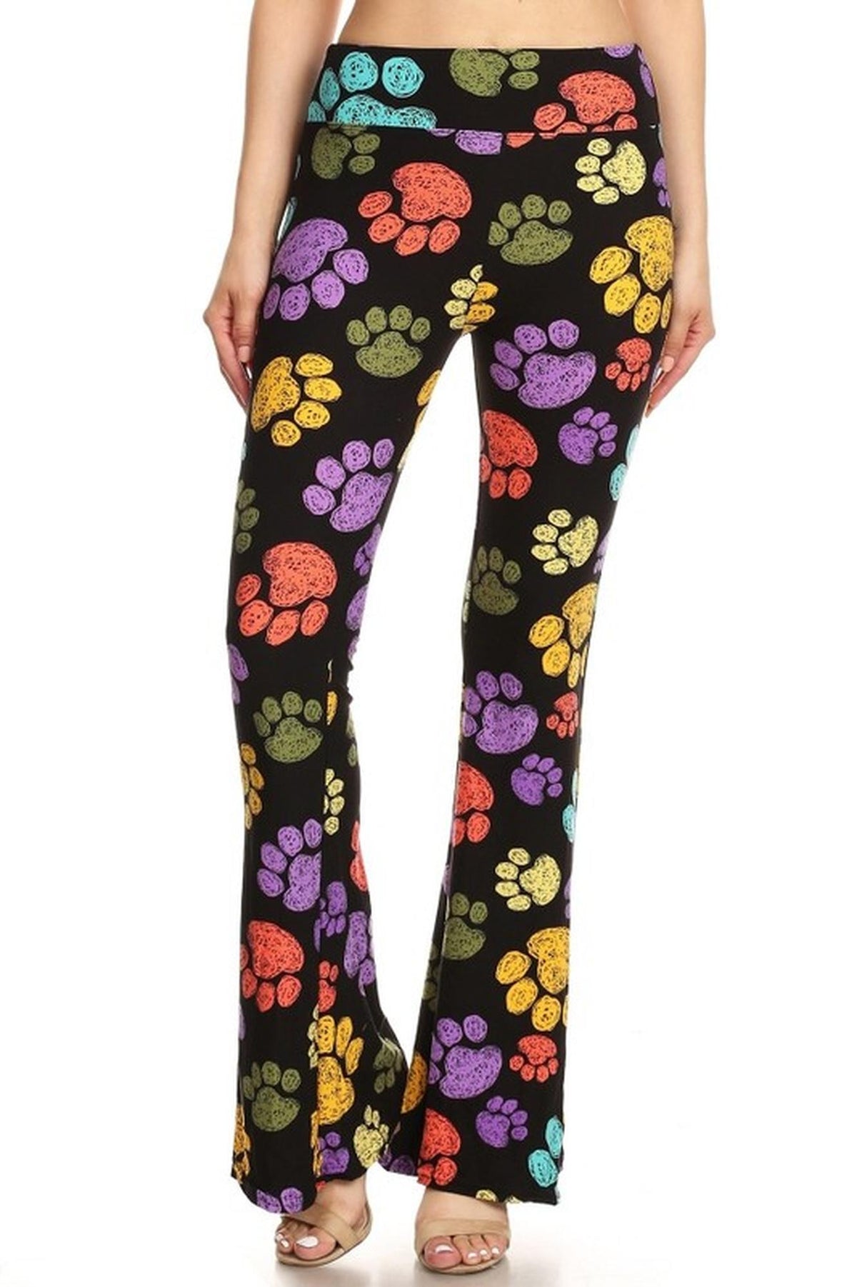 Buttery Smooth Paw Print Bell Bottom Leggings
