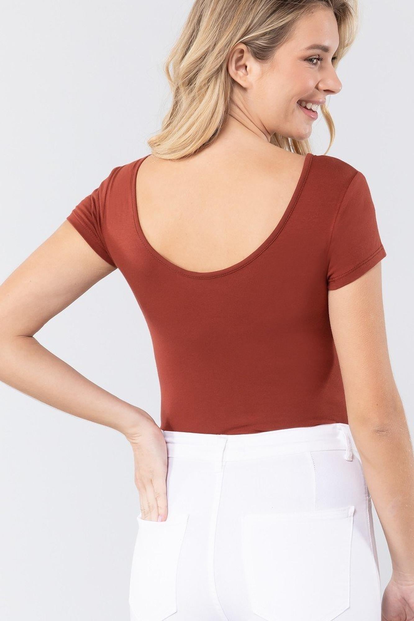 Basic Solid Short Sleeve Scoop Neck Cotton Bodysuit