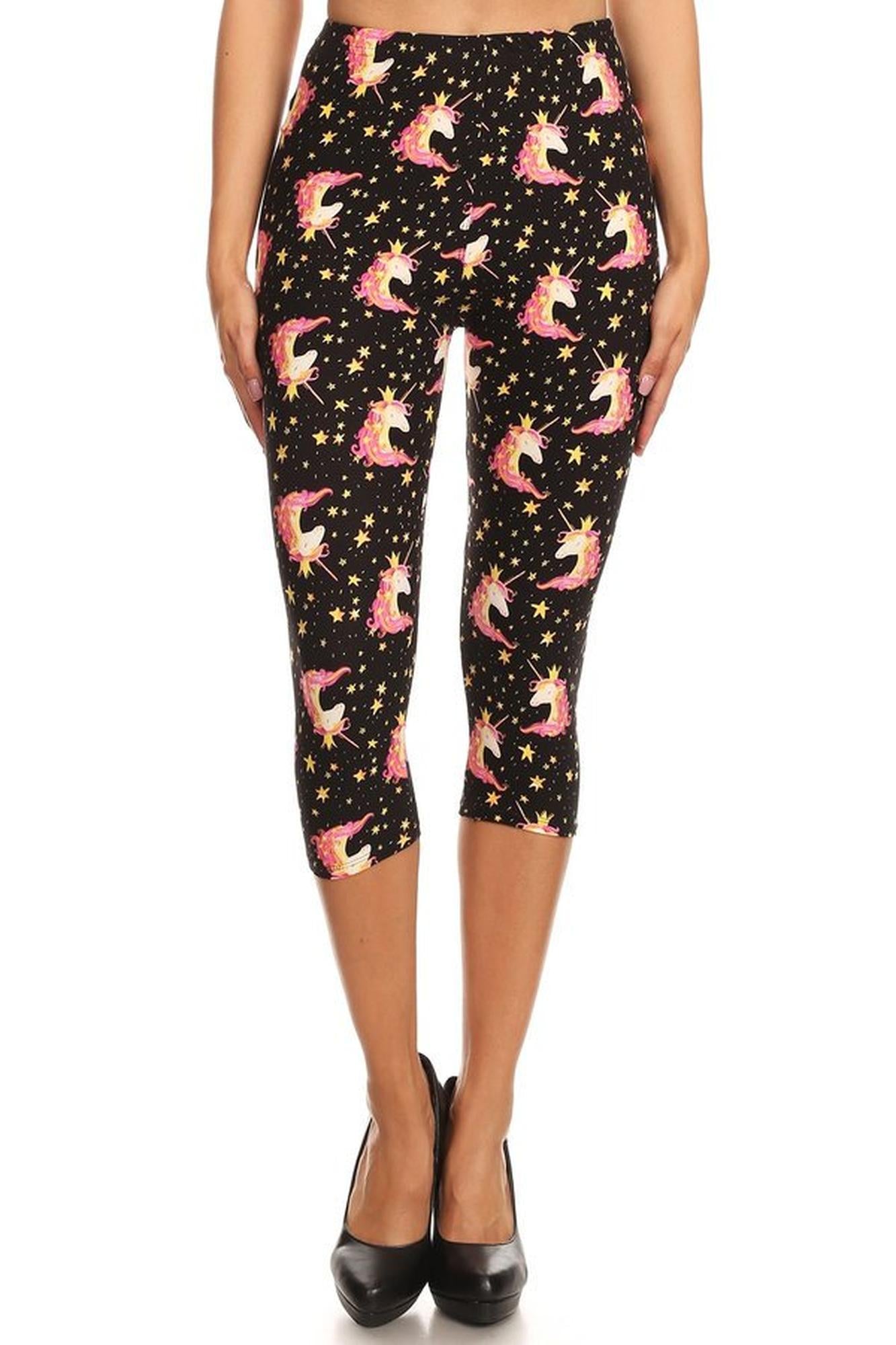 Buttery Soft Twinkle Unicorn Capris - LIMITED EDITION (One Size Regular,Black)