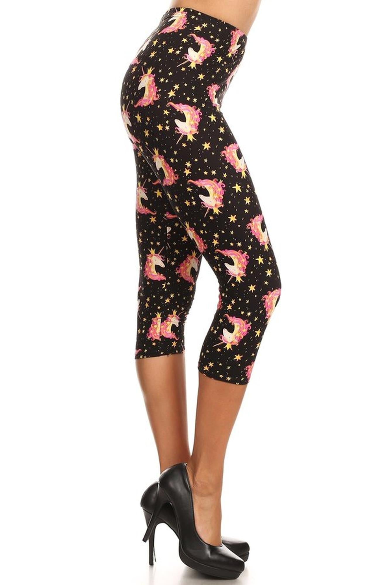 Buttery Soft Twinkle Unicorn Capris - LIMITED EDITION (One Size Regular,Black)