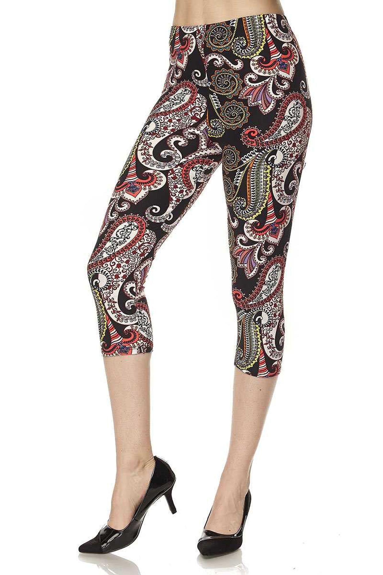 Buttery Soft Raspberry Paisley Capris (One Size Regular,Red)