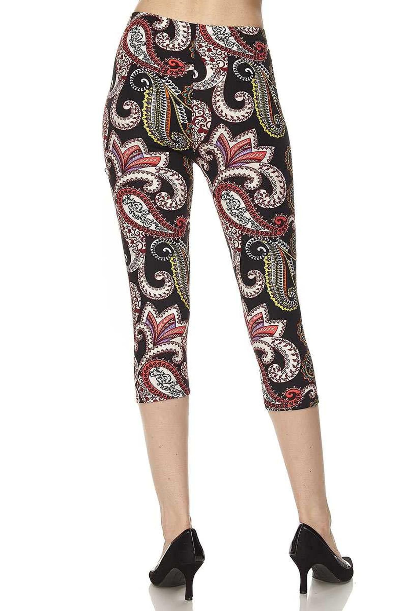 Buttery Soft Raspberry Paisley Capris (One Size Regular,Red)