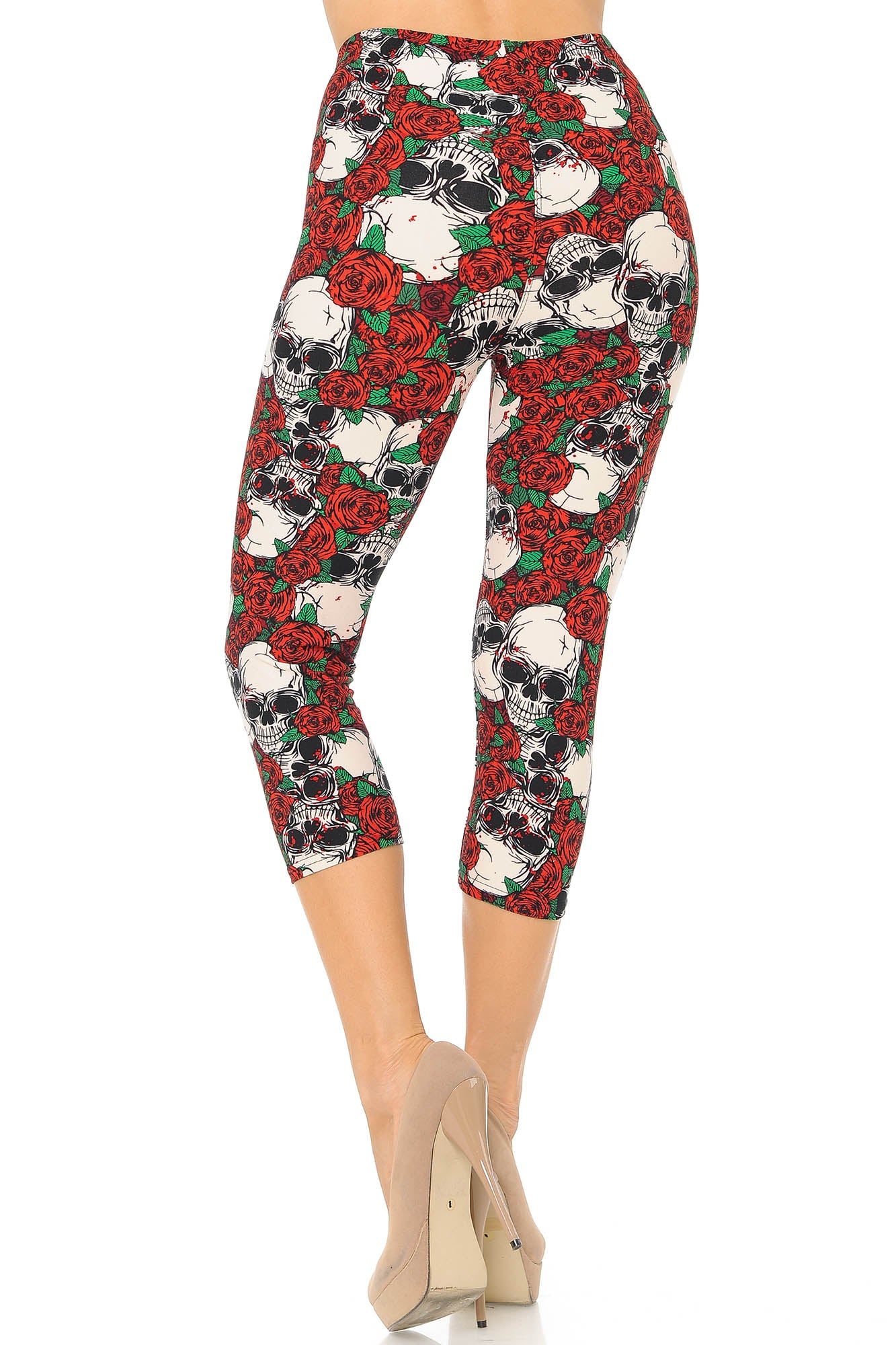 Buttery Soft Pink Petal Sugar Skull Capris (One Size Regular,Pink)