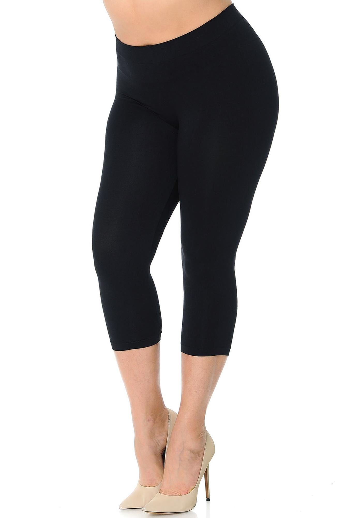 Premium Nylon Spandex Solid Basic Plus Size Capris