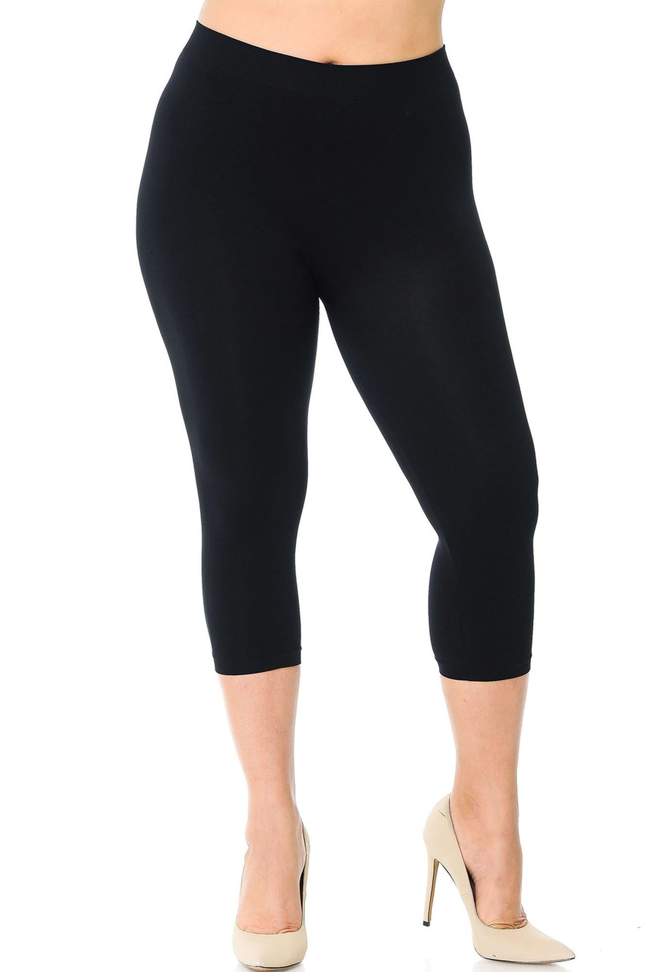 Premium Nylon Spandex Solid Basic Plus Size Capris