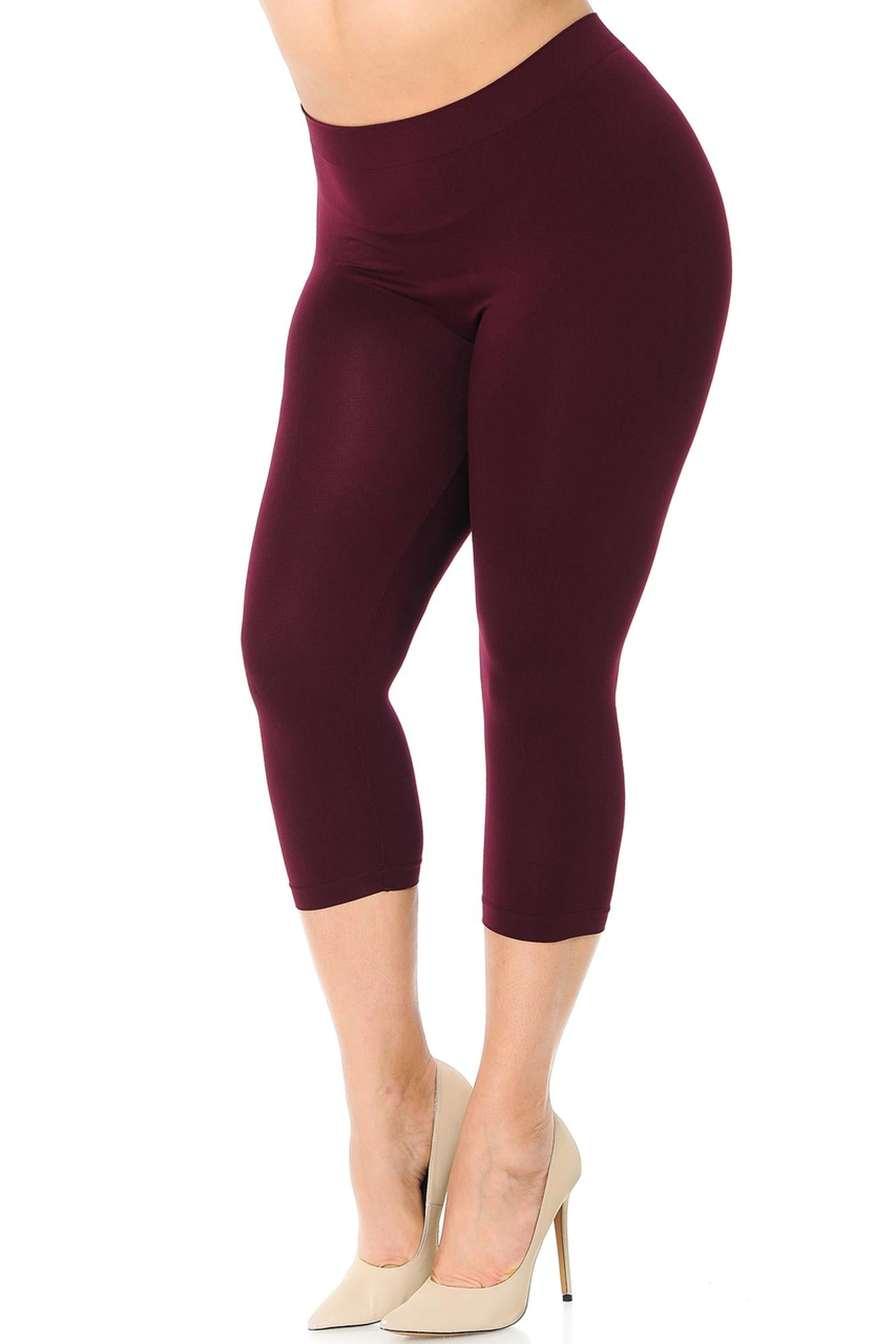 Premium Nylon Spandex Solid Basic Plus Size Capris