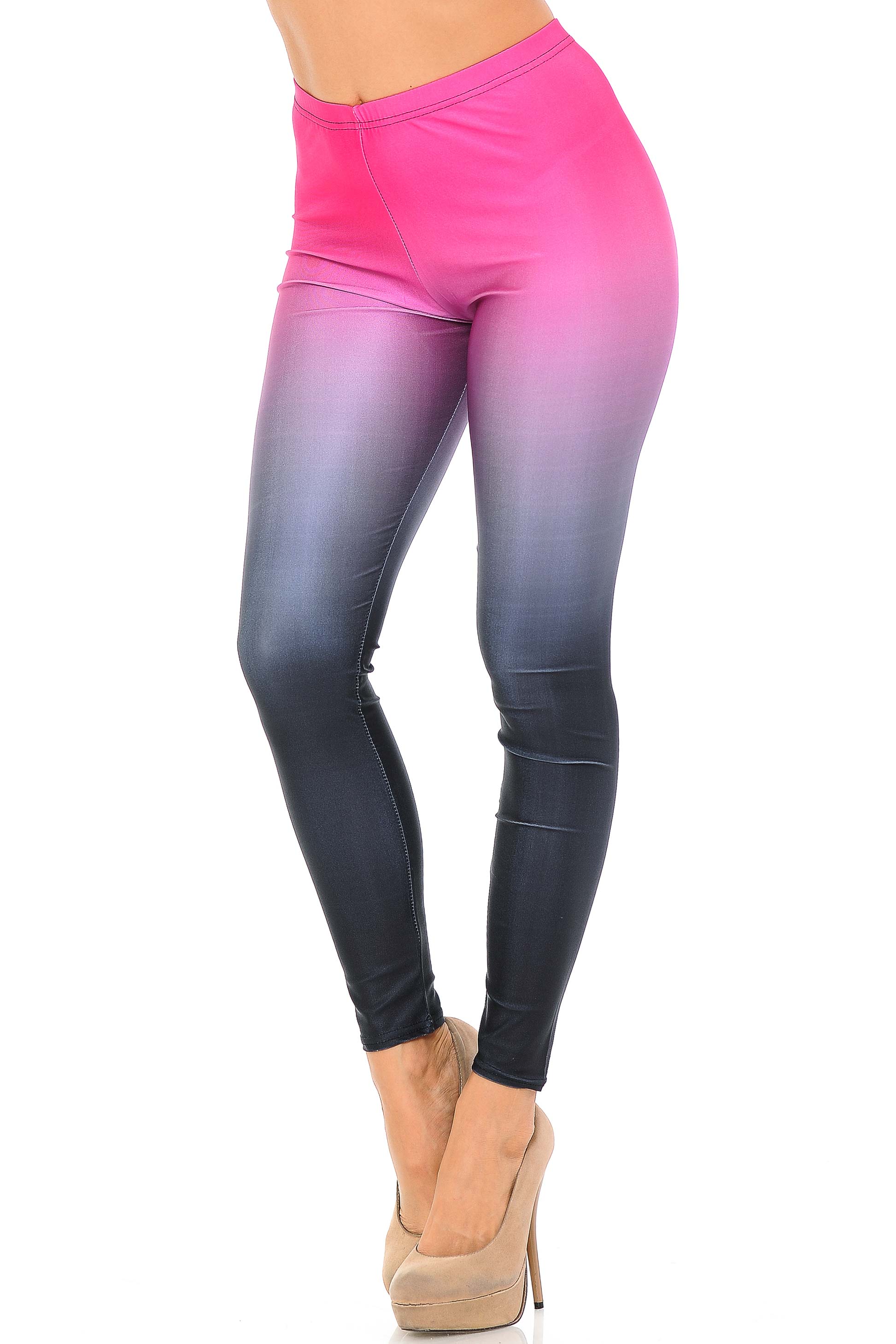 Premium Graphic Print Fuchsia to Black Ombre Leggings