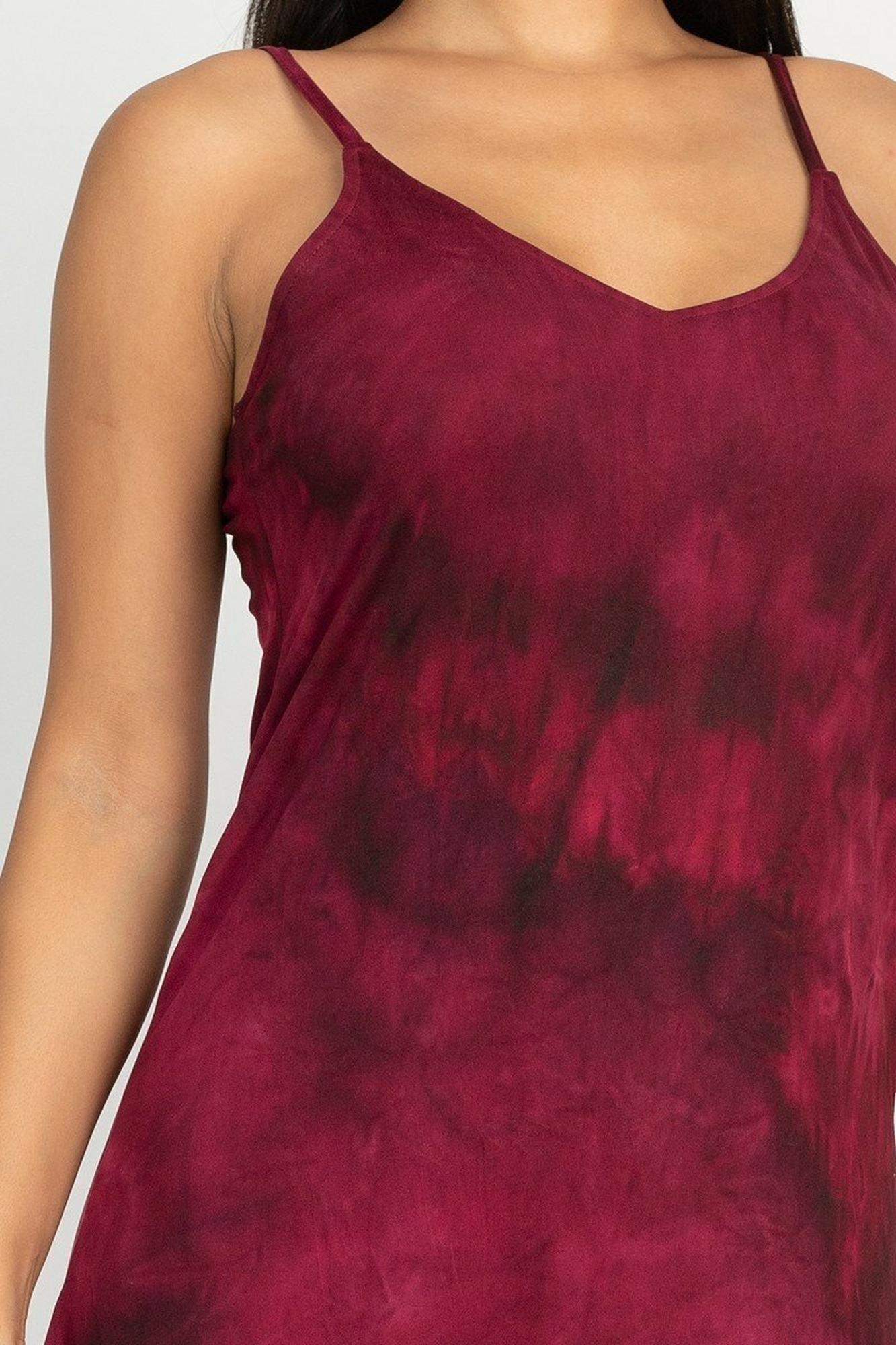 Acid Wash Tie Dye Spaghetti Strap V|Neck Midi Dress