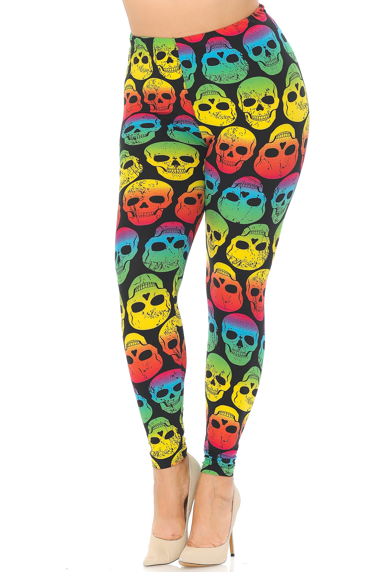Buttery Soft Rainbow Skull Extra Plus Size Leggings - 3X-5X (XPlus One Size,Multi Color Bold)