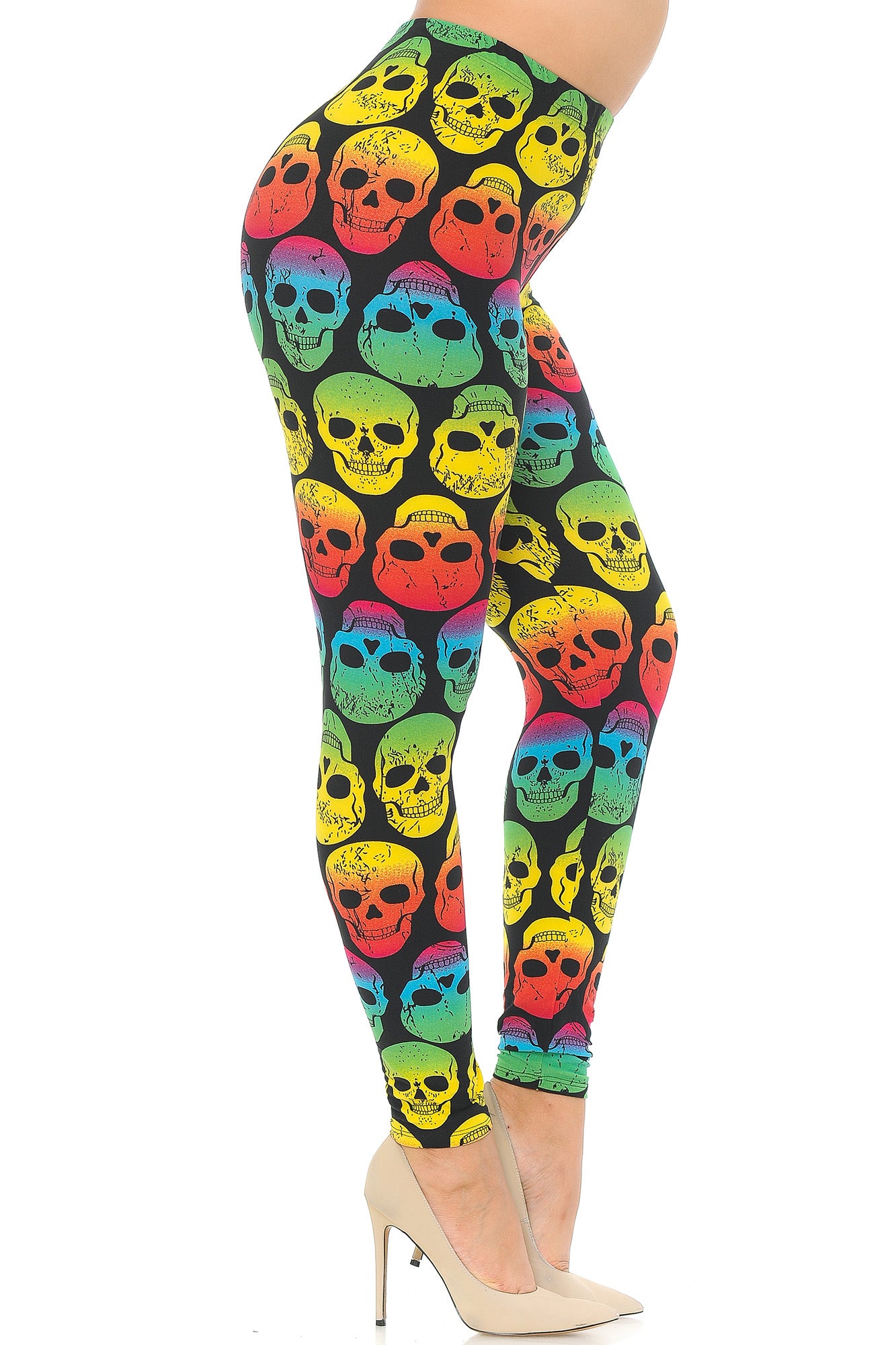Buttery Soft Rainbow Skull Extra Plus Size Leggings - 3X-5X (XPlus One Size,Multi Color Bold)