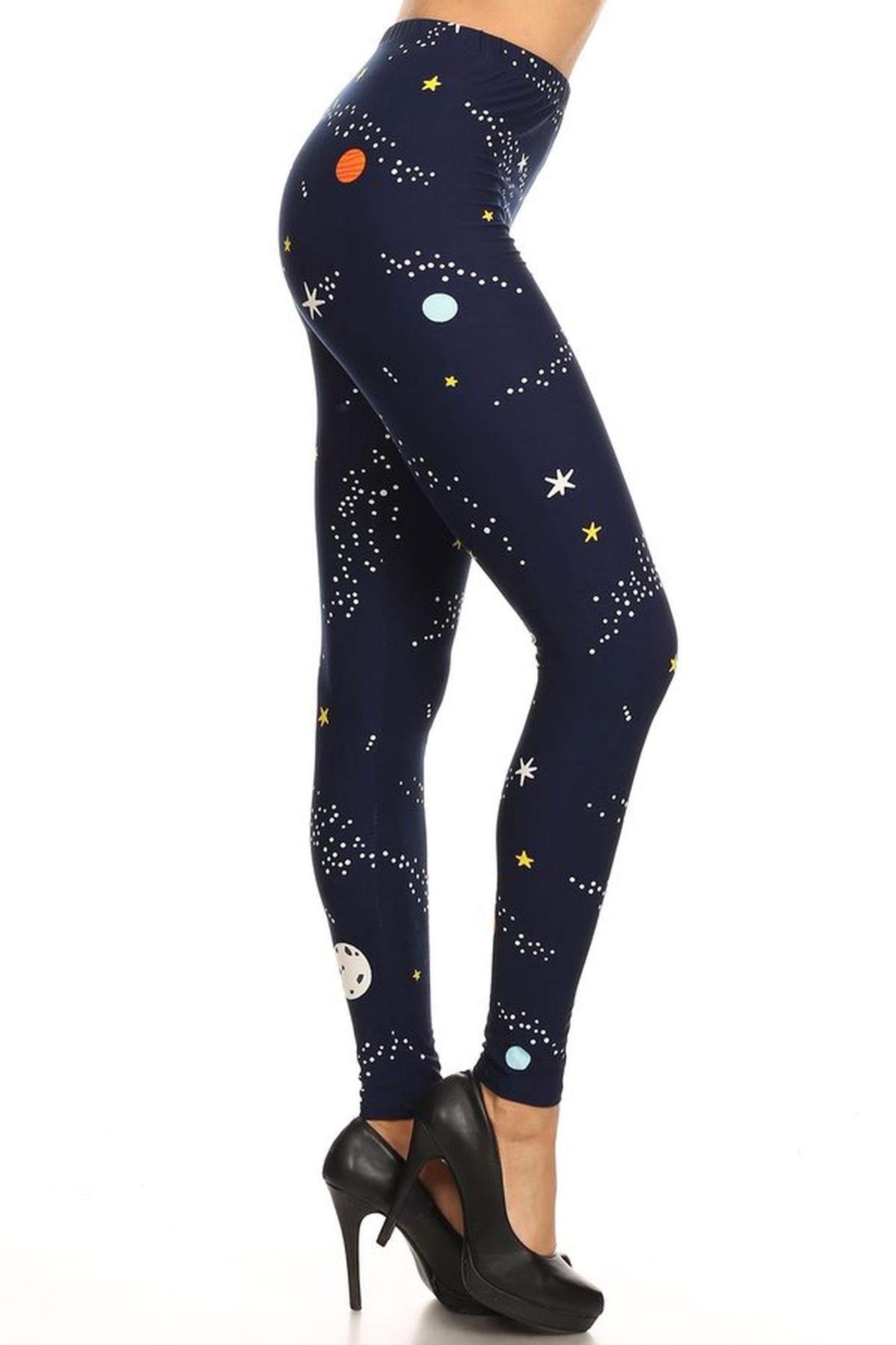 Buttery Soft Outer Space Plus Size Leggings - 3X-5X (One Size Plus,Navy)