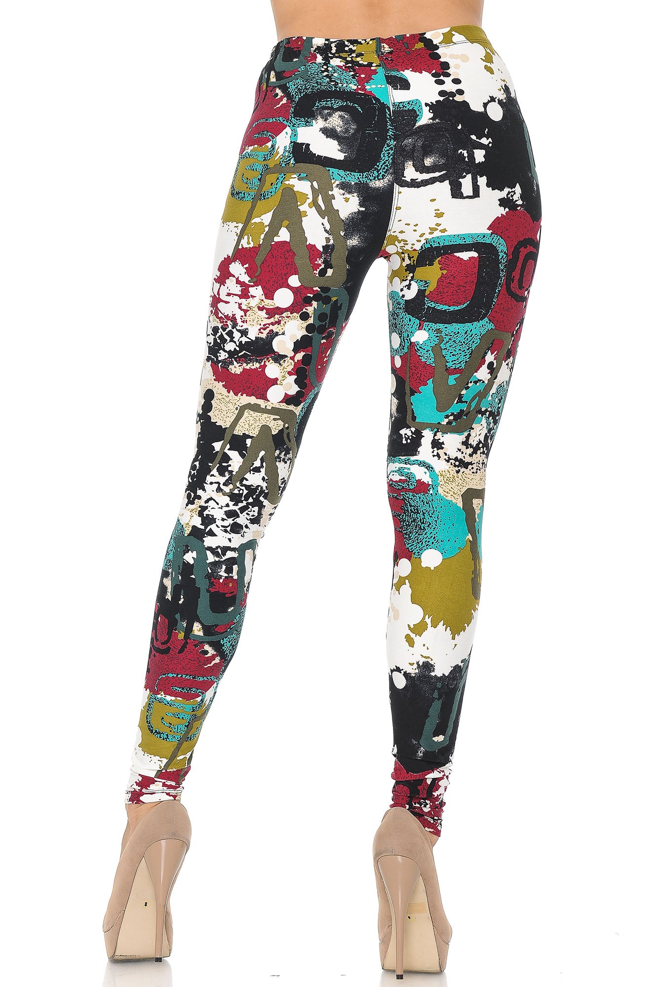 Buttery Soft Summer Picasso Extra Plus Size Leggings - 3X-5X (XPlus One Size,White)