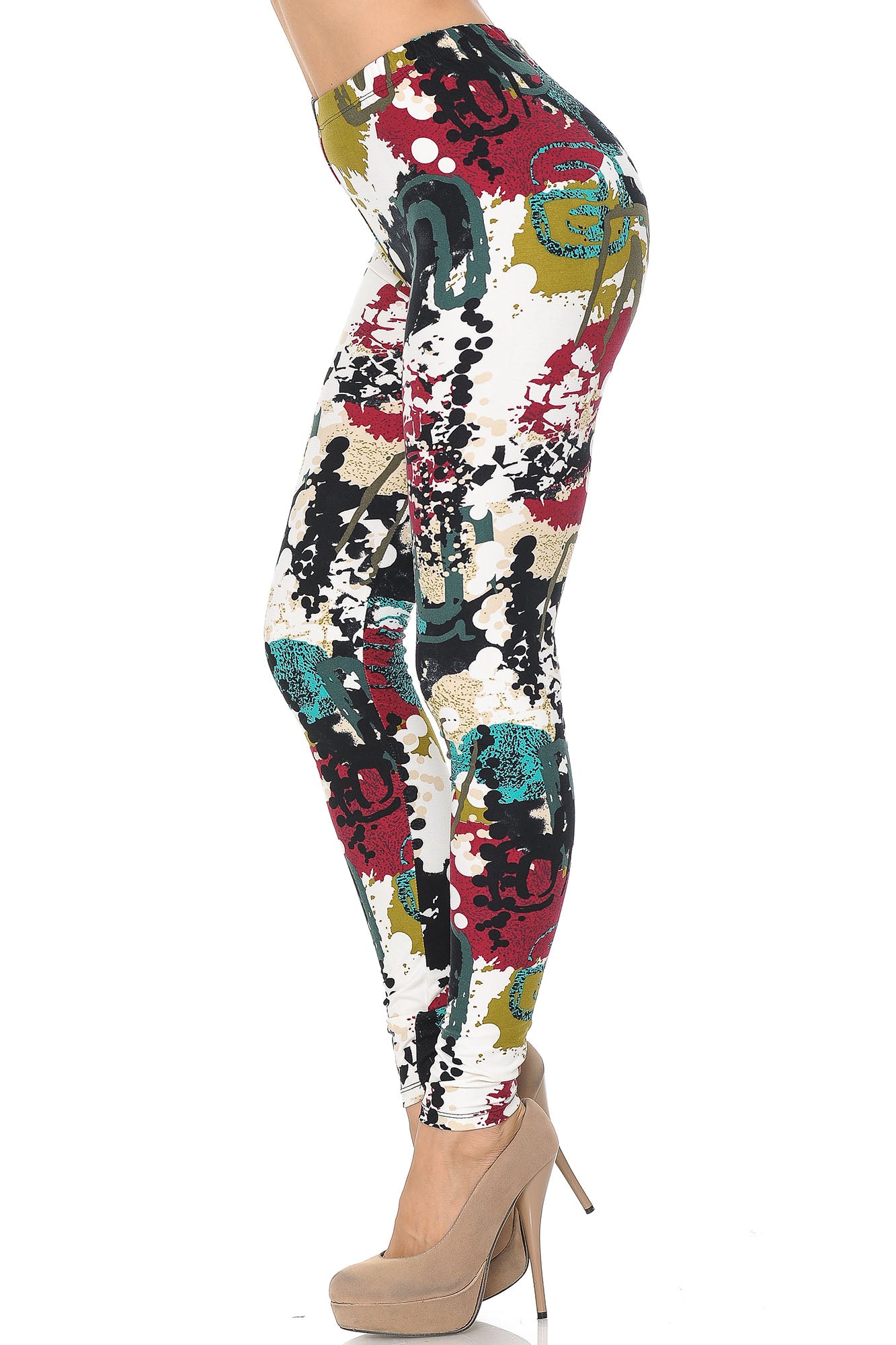 Buttery Soft Summer Picasso Extra Plus Size Leggings - 3X-5X (XPlus One Size,White)