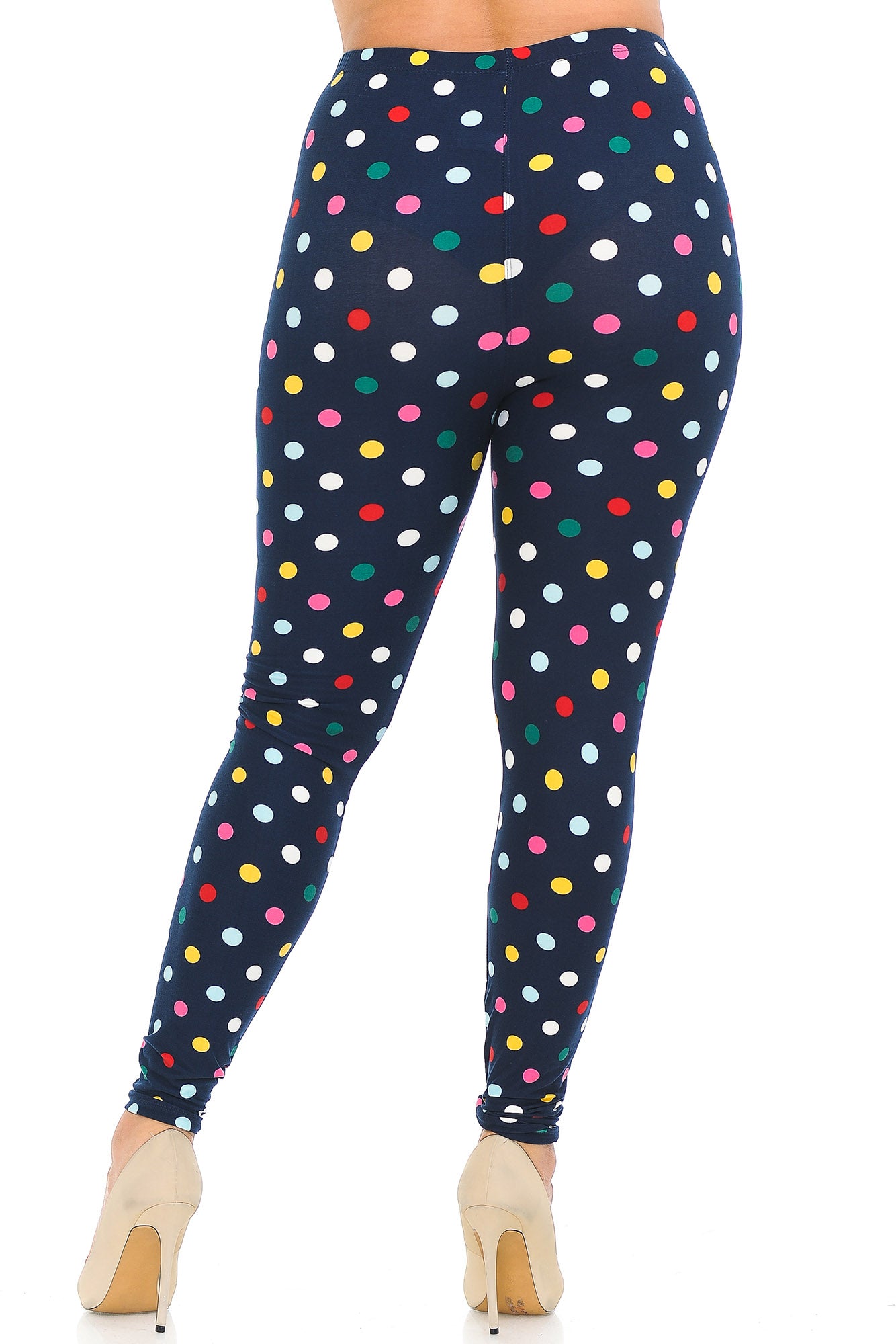 Buttery Soft Colorful Polka Dot Plus Size Leggings - 3X-5X (XPlus One Size,Navy)