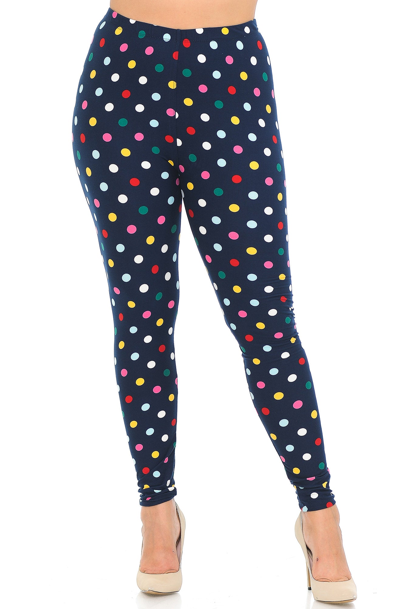 Buttery Soft Colorful Polka Dot Plus Size Leggings - 3X-5X (XPlus One Size,Navy)