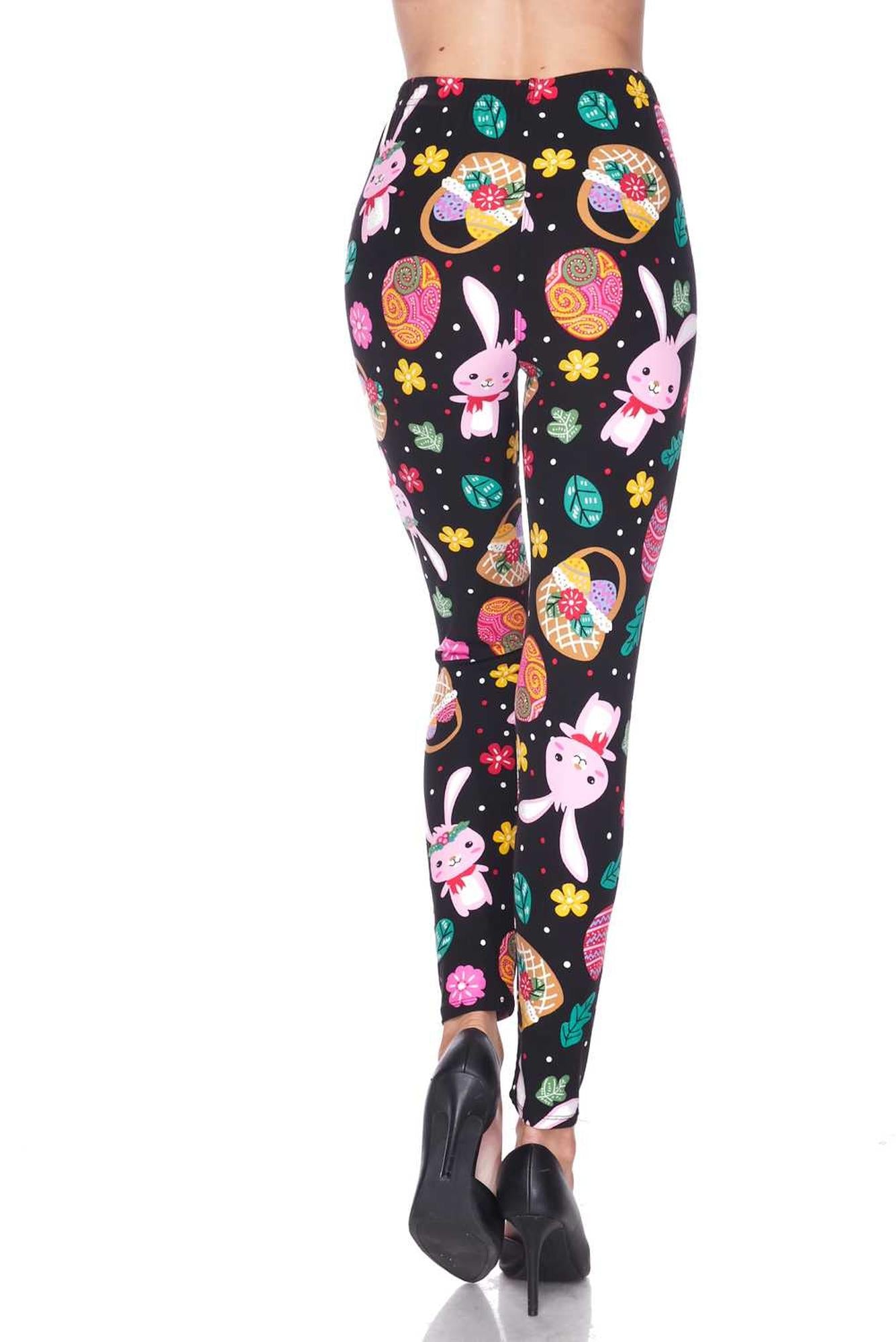 Buttery Smooth Cute Bunnies and Easter Egg Extra Plus Size Leggings - 3X-5X (XPlus One Size,Multi Color - Bold)