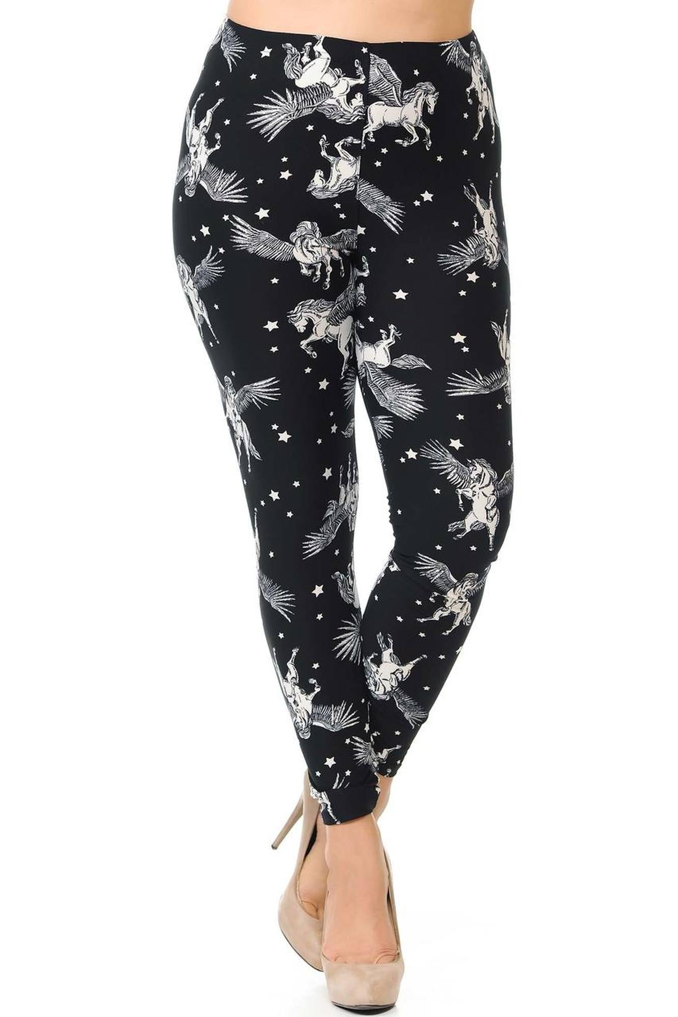 Buttery Soft Magical Pegasus Plus Size Leggings - 3X-5X (One Size Plus,Black)