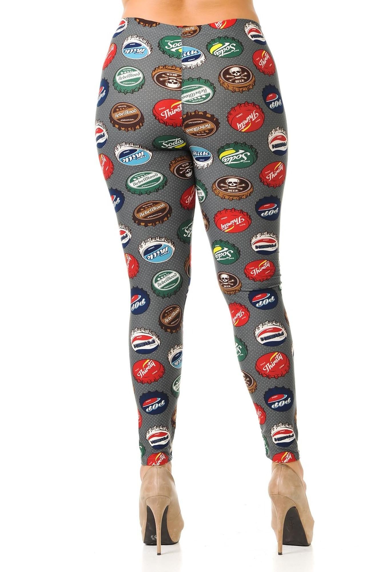 Buttery Soft Groovy Bottlecap Plus Size Leggings - 3X-5X (One Size Plus,Charcoal)