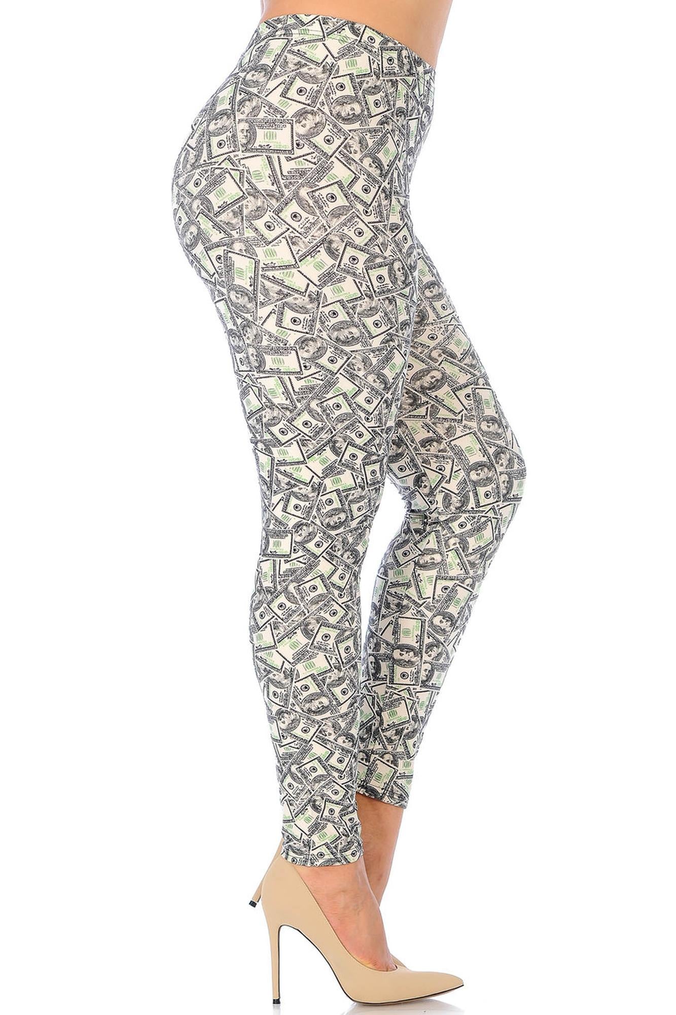 Buttery Soft Money Plus Size Leggings - 3X-5X (One Size Plus,Ivory)