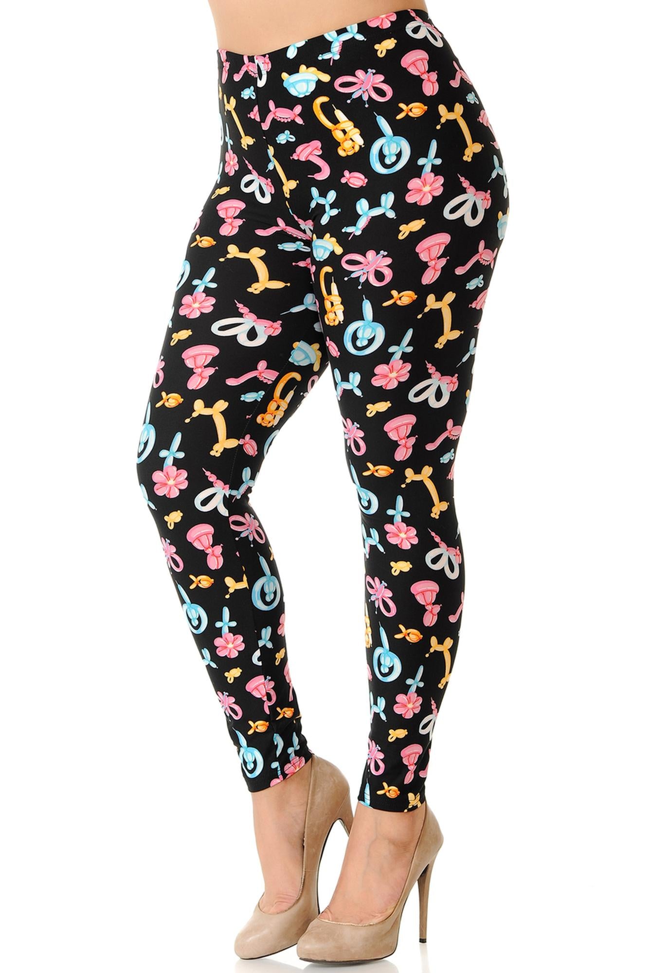 Buttery Soft Animal Balloon Plus Size Leggings - 3X-5X (One Size Plus,Pink)