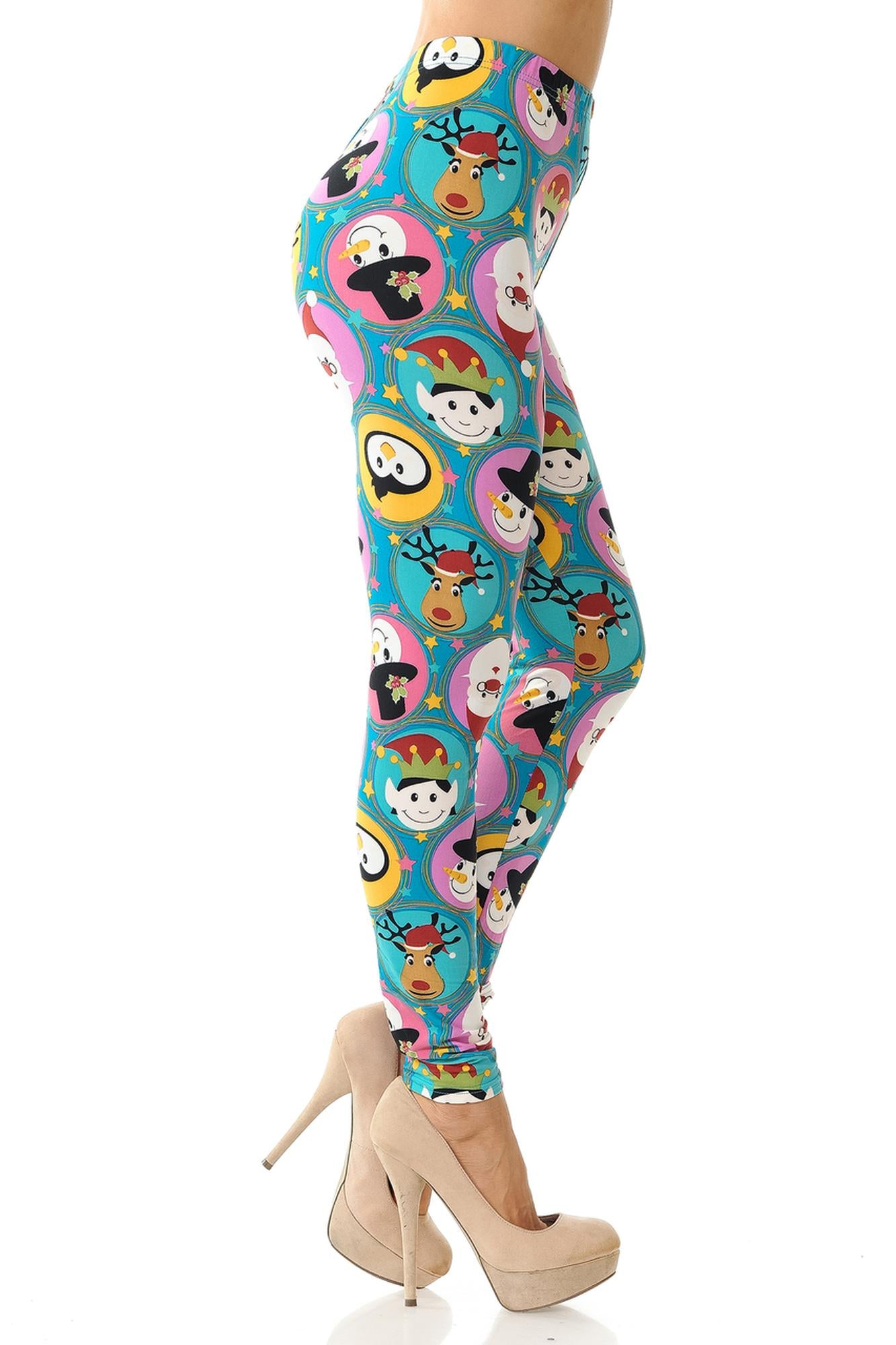 Buttery Soft Cute Christmas Faces Plus Size Leggings - 3X-5X (One Size Plus,Blue)