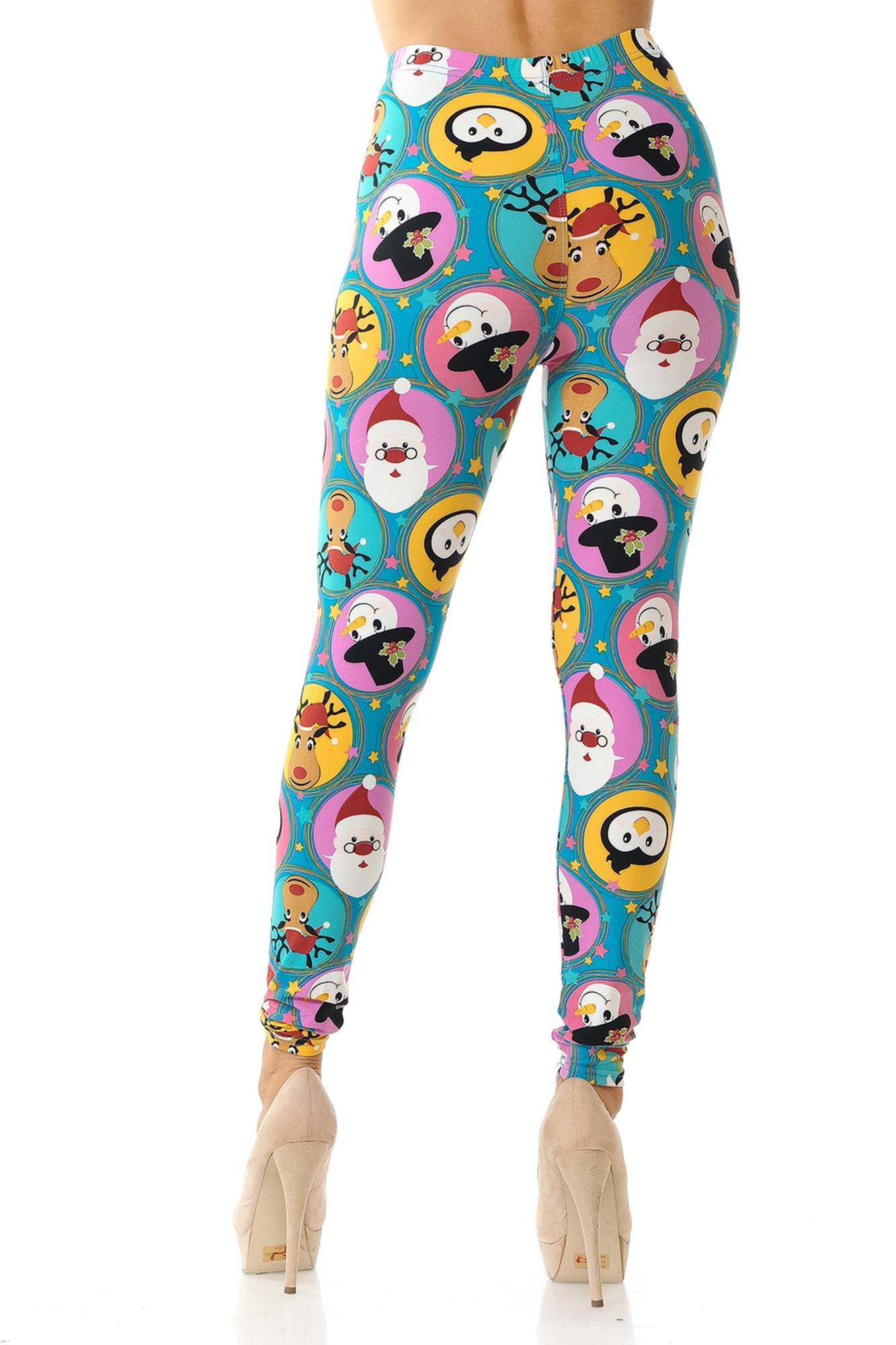 Buttery Soft Cute Christmas Faces Plus Size Leggings - 3X-5X (One Size Plus,Blue)