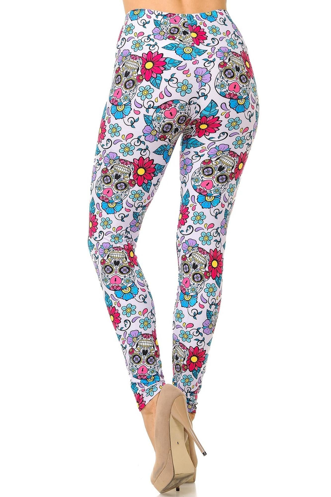 Buttery Soft Lavender Sugar Skull Plus Size Leggings - 3X - 5X (One Size Plus,Purple)