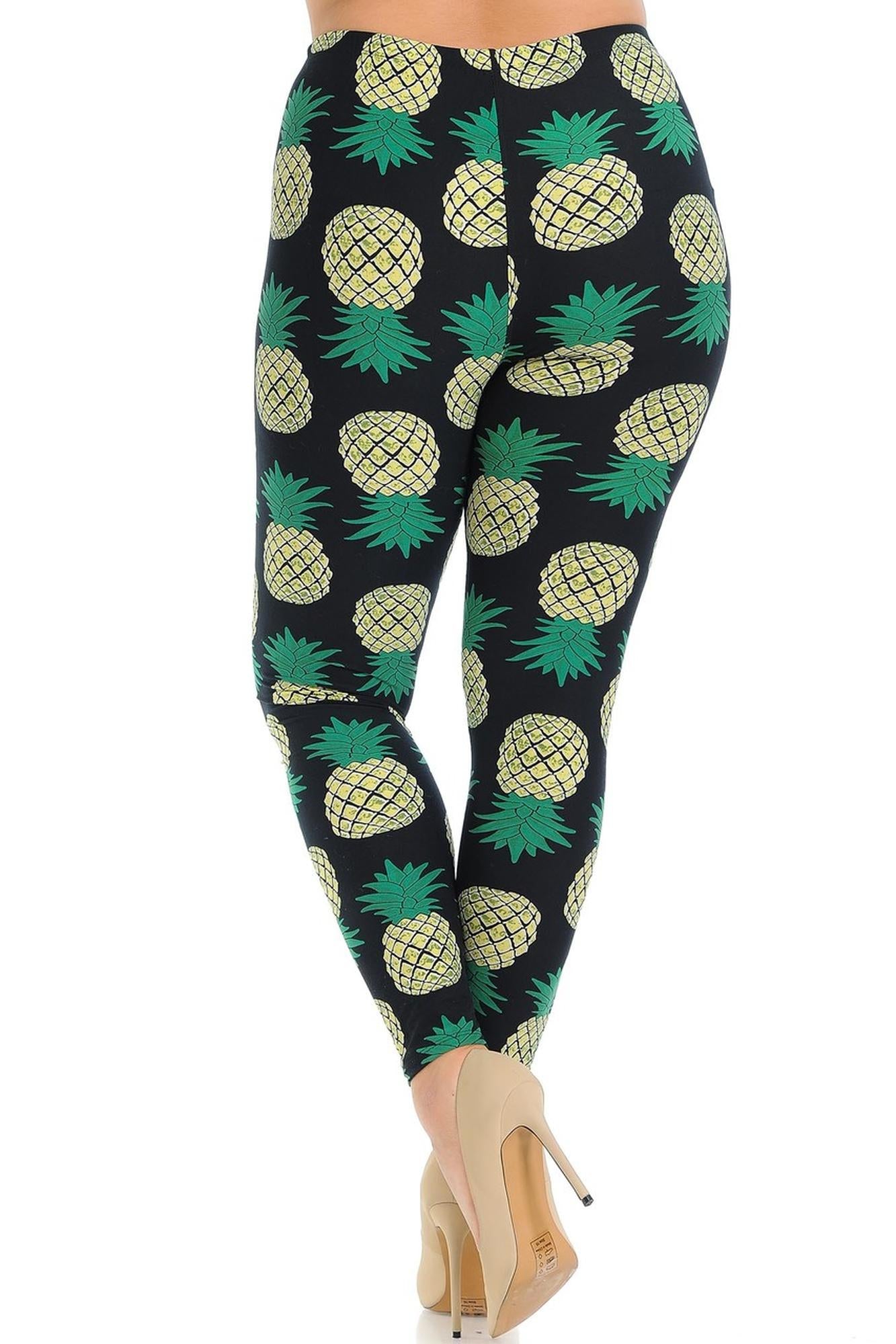 Buttery Soft Green Pineapple Plus Size Leggings - 3X-5X (One Size Plus,Green)