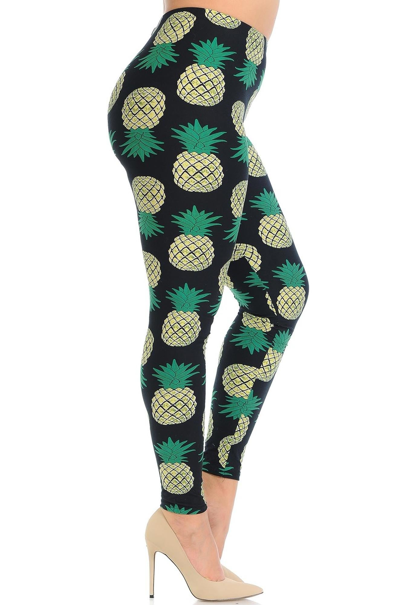 Buttery Soft Green Pineapple Plus Size Leggings - 3X-5X (One Size Plus,Green)