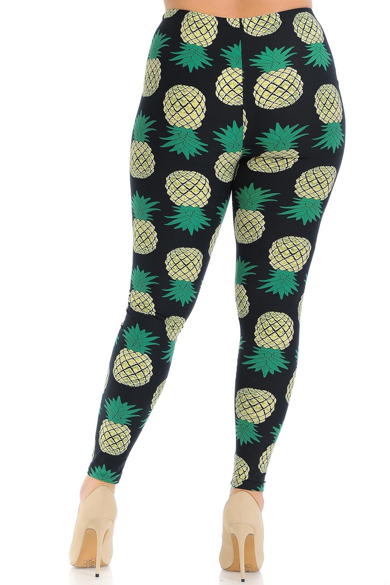 Buttery Soft Green Pineapple Plus Size Leggings - 3X-5X (One Size Plus,Green)