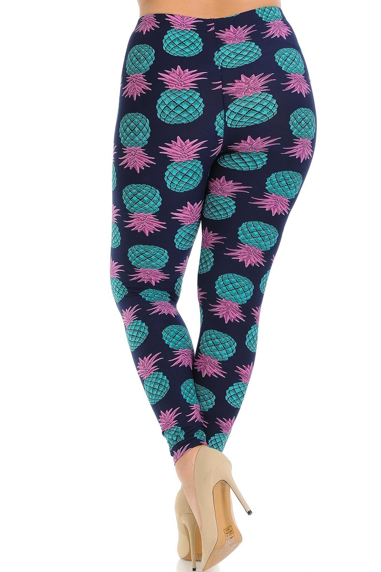 Buttery Soft Teal Pineapple Plus Size Leggings - 3X-5X (One Size Plus,Teal)