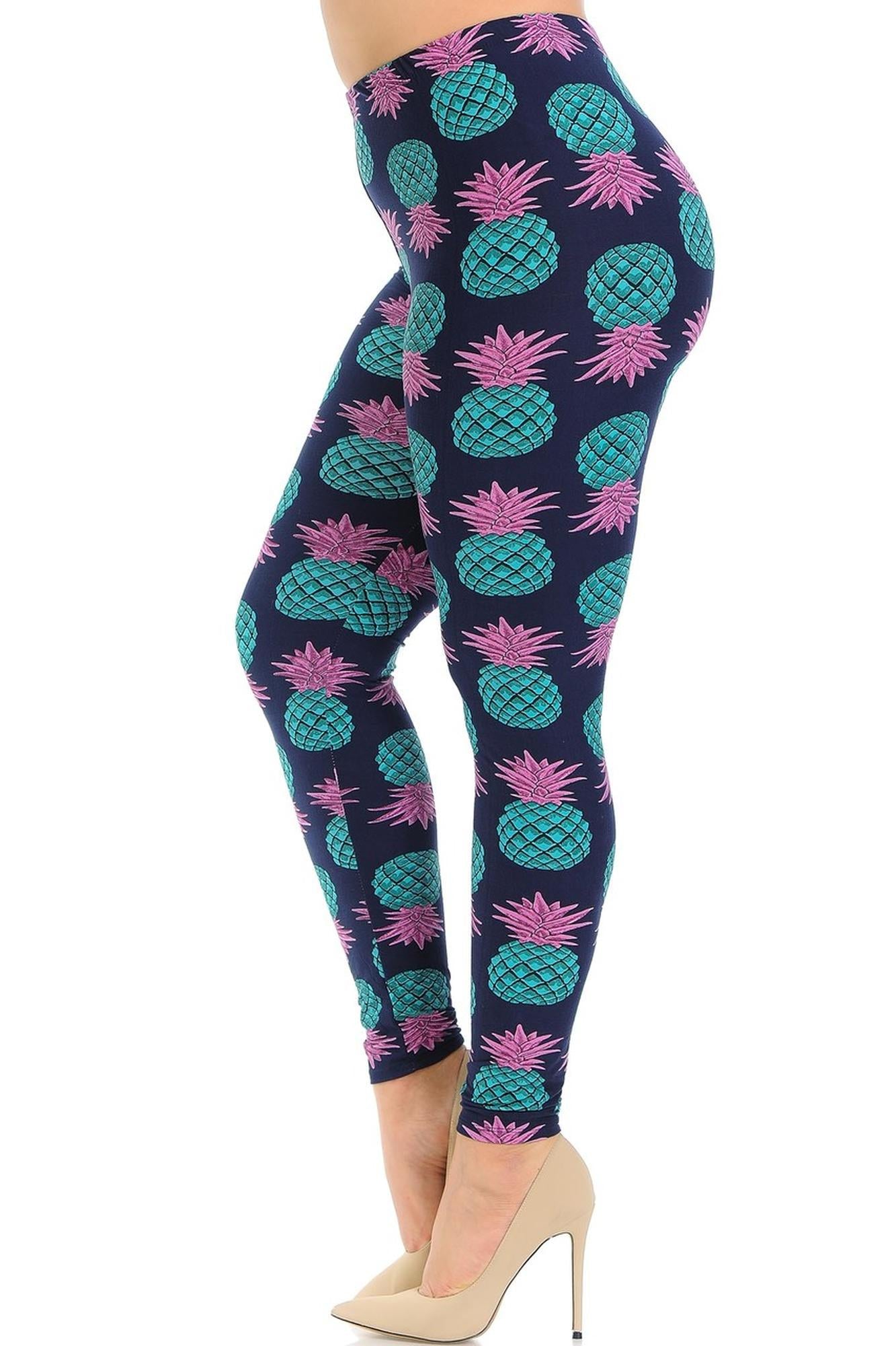 Buttery Soft Teal Pineapple Plus Size Leggings - 3X-5X (One Size Plus,Teal)