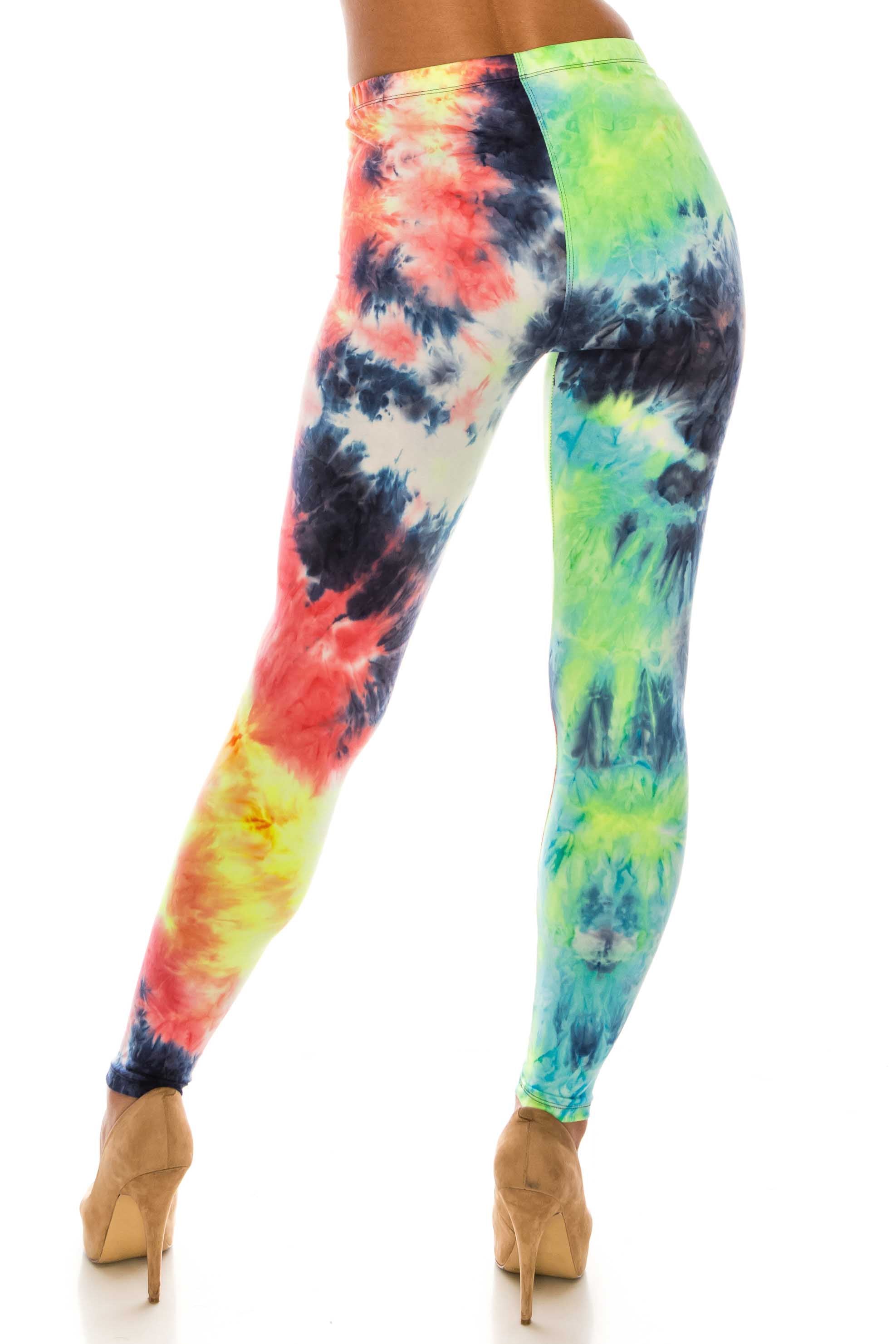 Buttery Soft Summer Yellow Tie Dye Extra Plus Size Leggings - 3X-5X (XPlus One Size,Yellow)