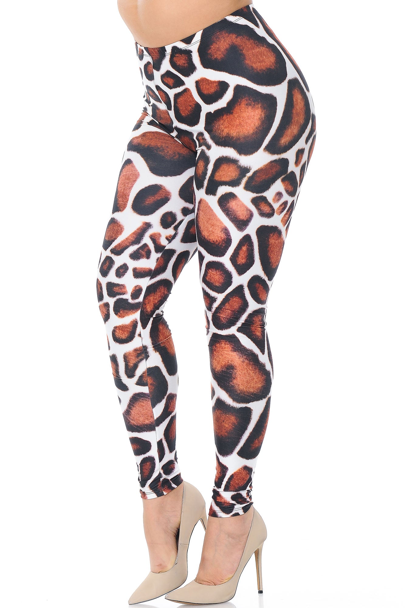 Creamy Soft Giraffe Print Extra Plus Size Leggings - 3X-5X - USA Fashion (XPlus One Size,Brown)