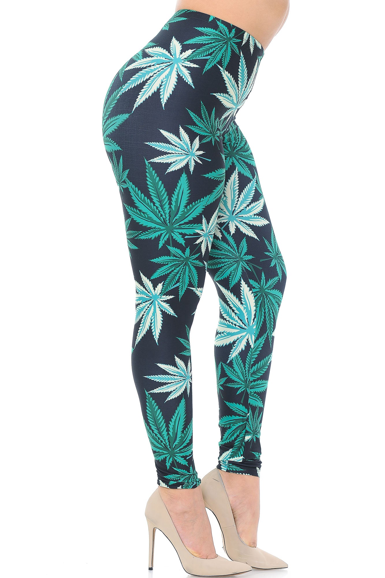 Creamy Soft Black Weed Extra Plus Size Leggings - 3X-5X - USA Fashion (XPlus One Size,Green)