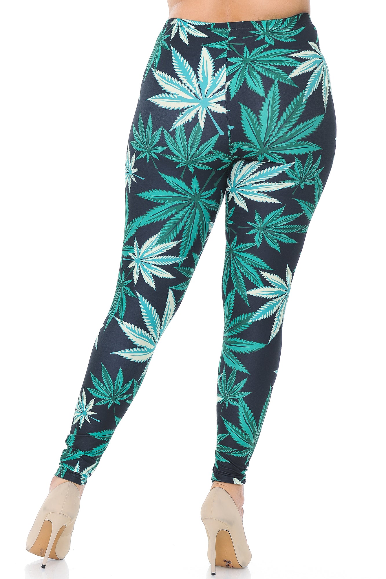 Creamy Soft Black Weed Extra Plus Size Leggings - 3X-5X - USA Fashion (XPlus One Size,Green)