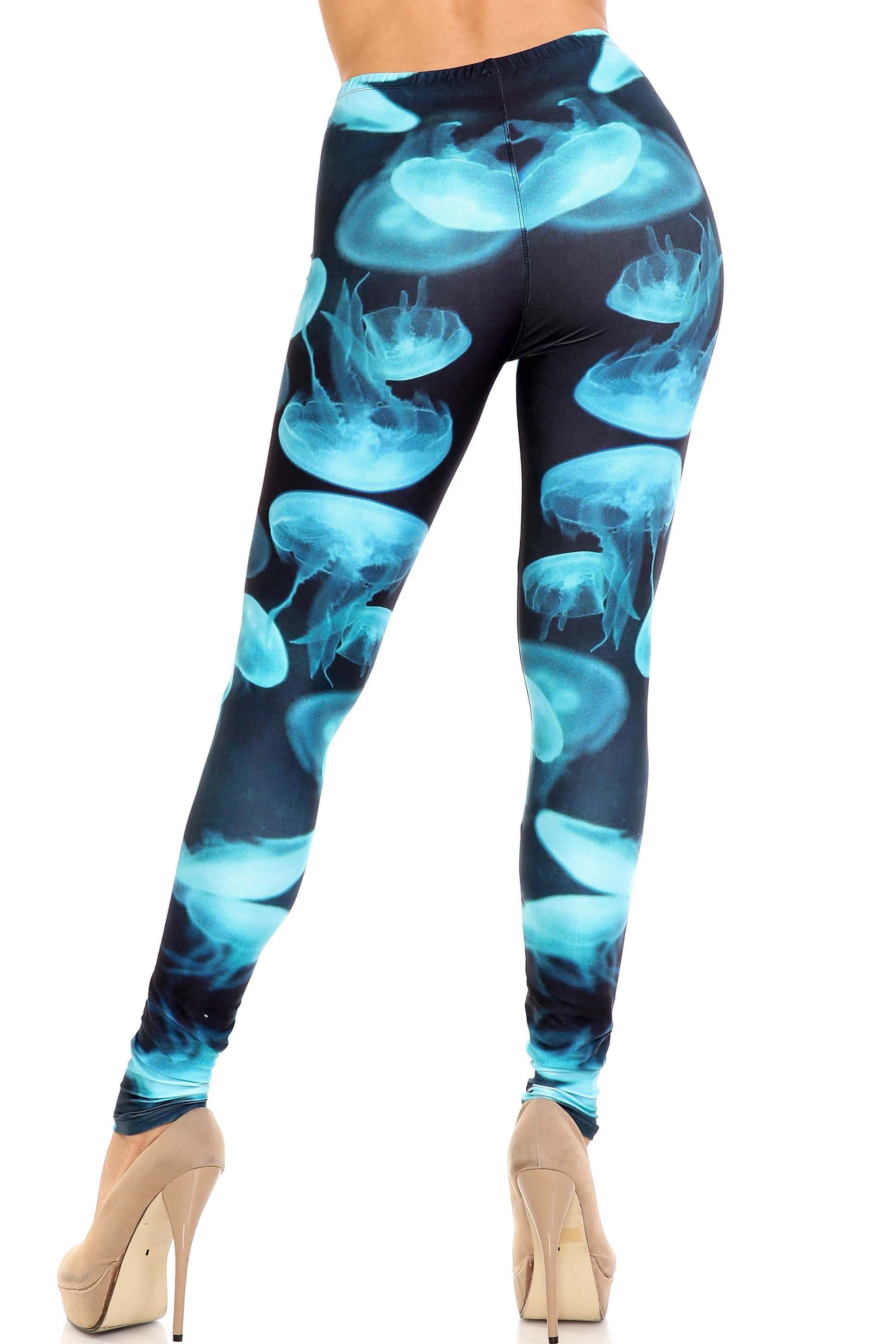 Creamy Soft Electric Blue Jelly Fish Extra Plus Size Leggings - 3X-5X - USA Fashion (XPlus One Size,Blue)