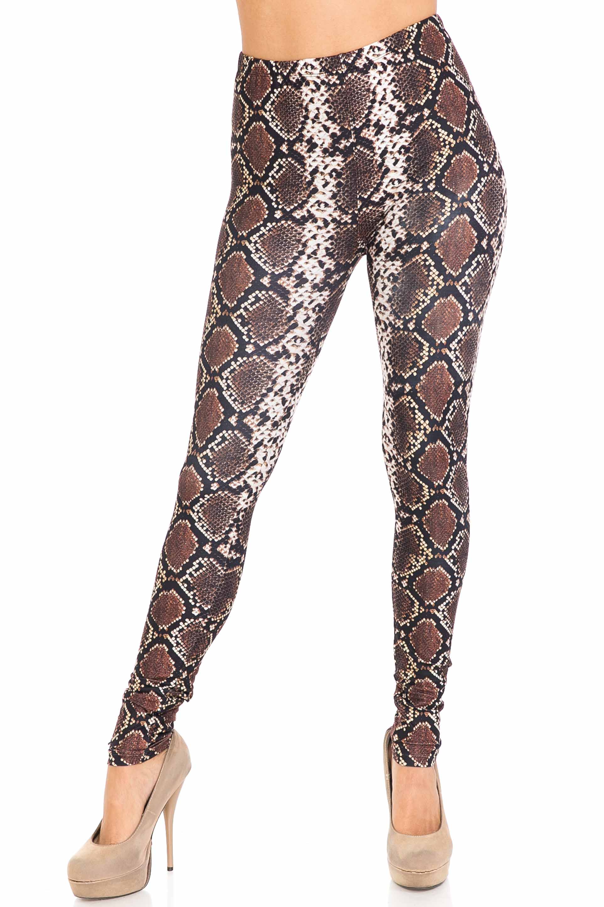 Creamy Soft Brown Boa Snake Extra Plus Size Leggings - 3X-5X - USA Fashion (XPlus One Size,Brown)