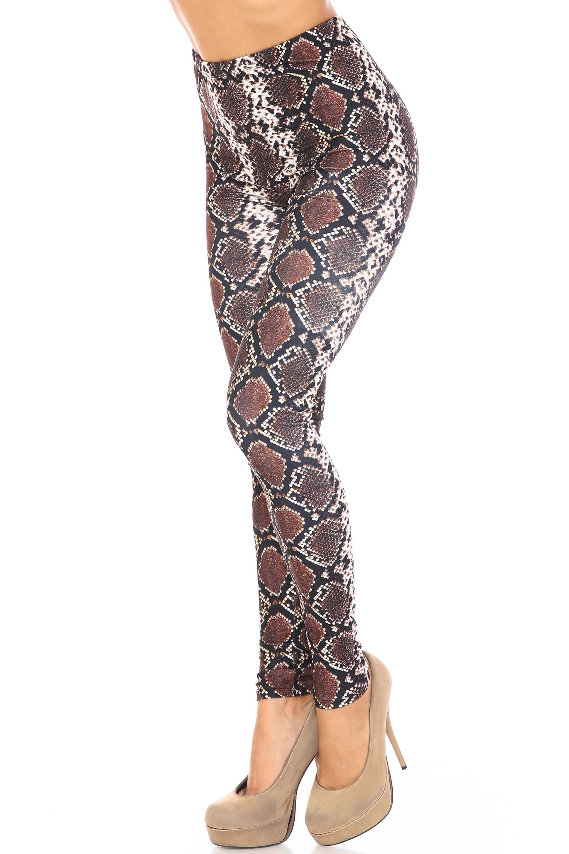Creamy Soft Brown Boa Snake Extra Plus Size Leggings - 3X-5X - USA Fashion (XPlus One Size,Brown)