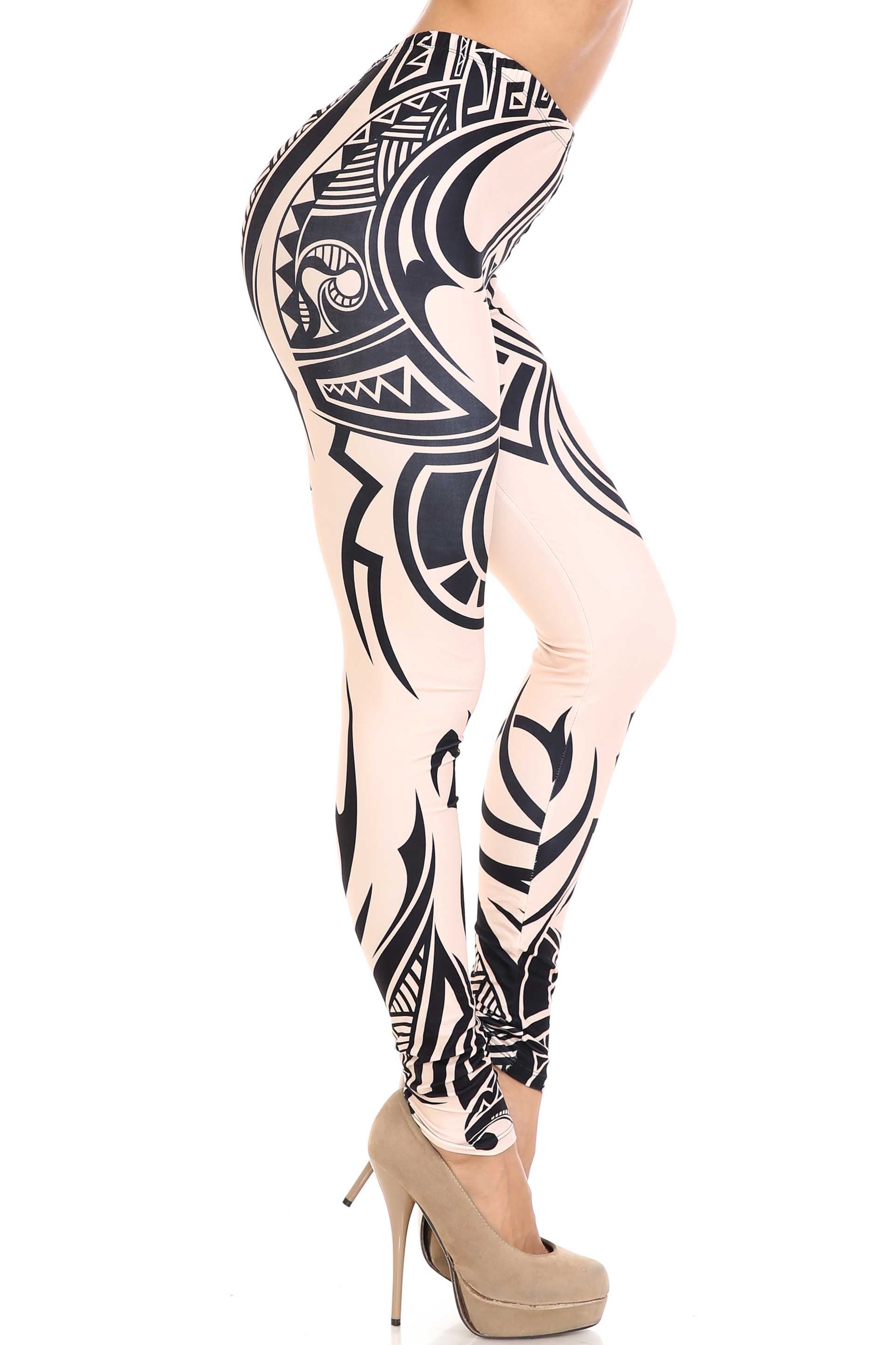 Creamy Soft Celestial Tribal Extra Plus Size Leggings - 3X-5X - USA Fashion (XPlus One Size,Beige)