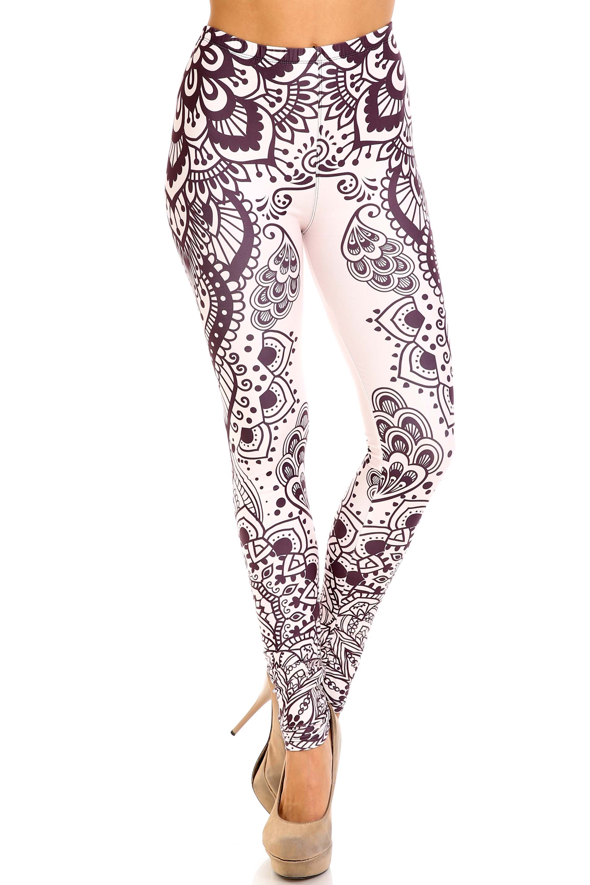 Creamy Soft Creamy Tribal Mandala Extra Plus Size Leggings - 3X-5X - USA Fashion (XPlus One Size,Beige)