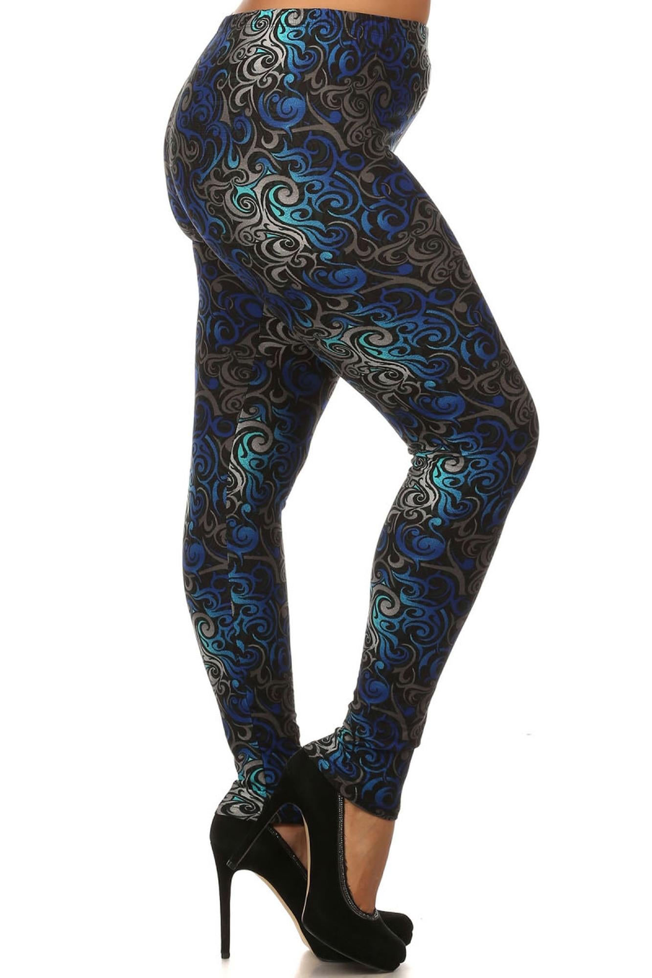 Buttery Soft Blue Tangled Swirl Extra Plus Size Leggings - 3X-5X (XPlus One Size,Blue)