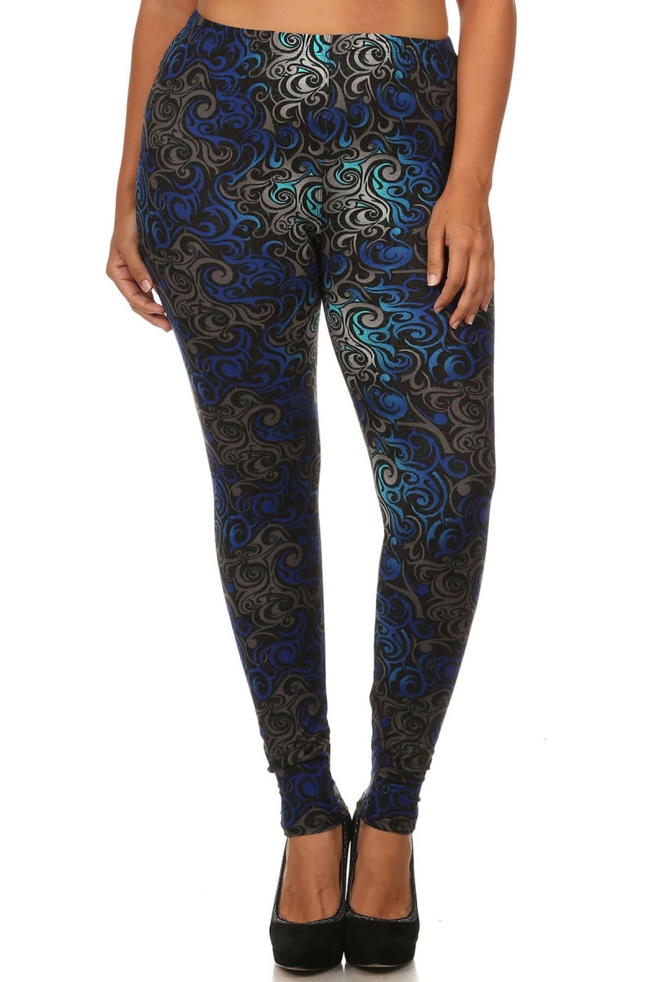 Buttery Soft Blue Tangled Swirl Extra Plus Size Leggings - 3X-5X (XPlus One Size,Blue)