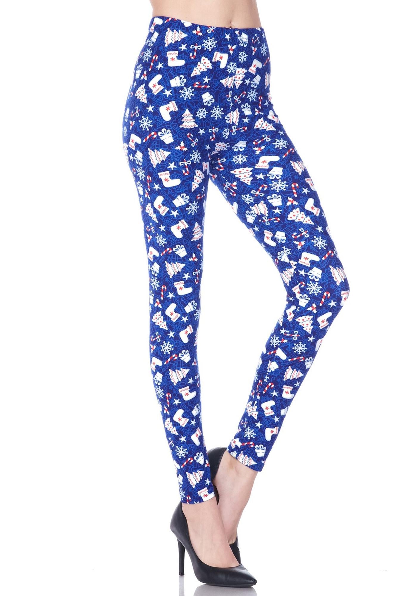 Buttery Soft Blue Christmas Merriment Extra Plus Size Leggings (XPlus One Size,Blue)
