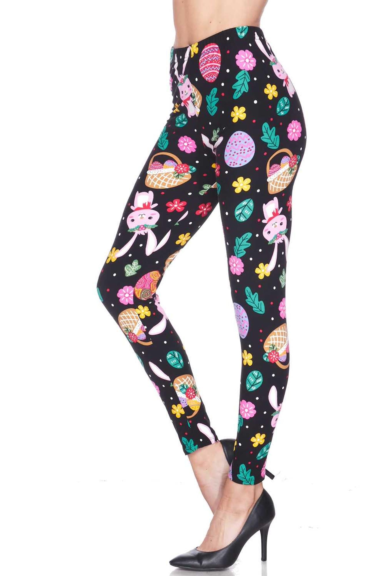 Buttery Smooth Cute Bunnies and Easter Egg Extra Plus Size Leggings - 3X-5X (XPlus One Size,Multi Color - Bold)